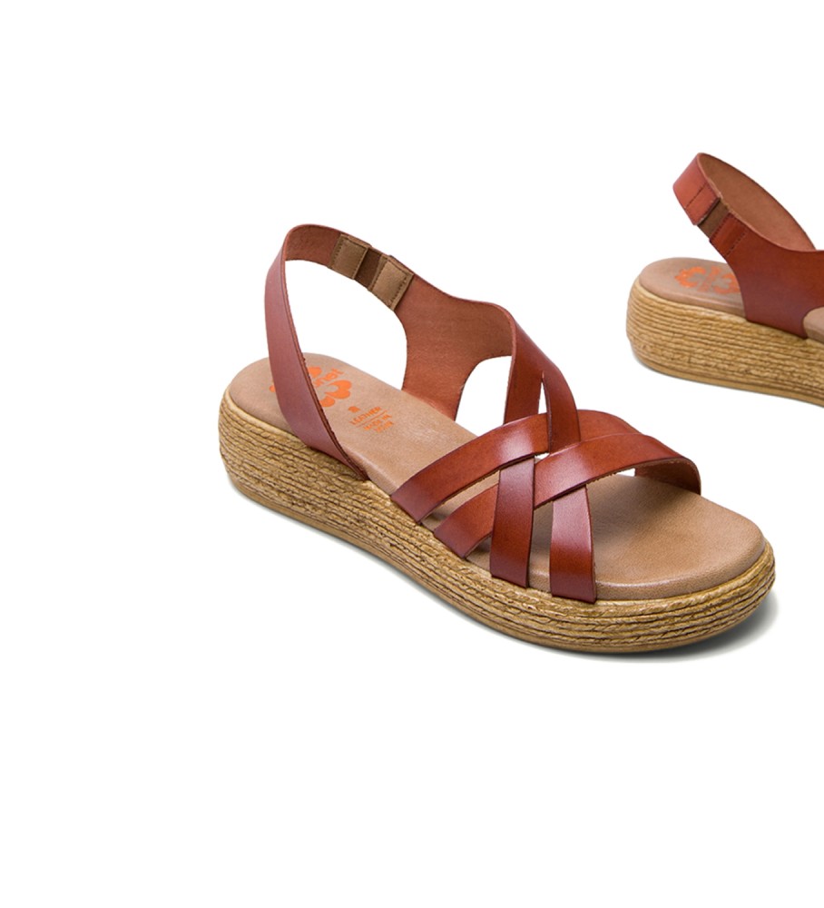 Sandalias Para Mujer Sandalia De Cuña De Piel Oro Belinda Hecha - Main Image