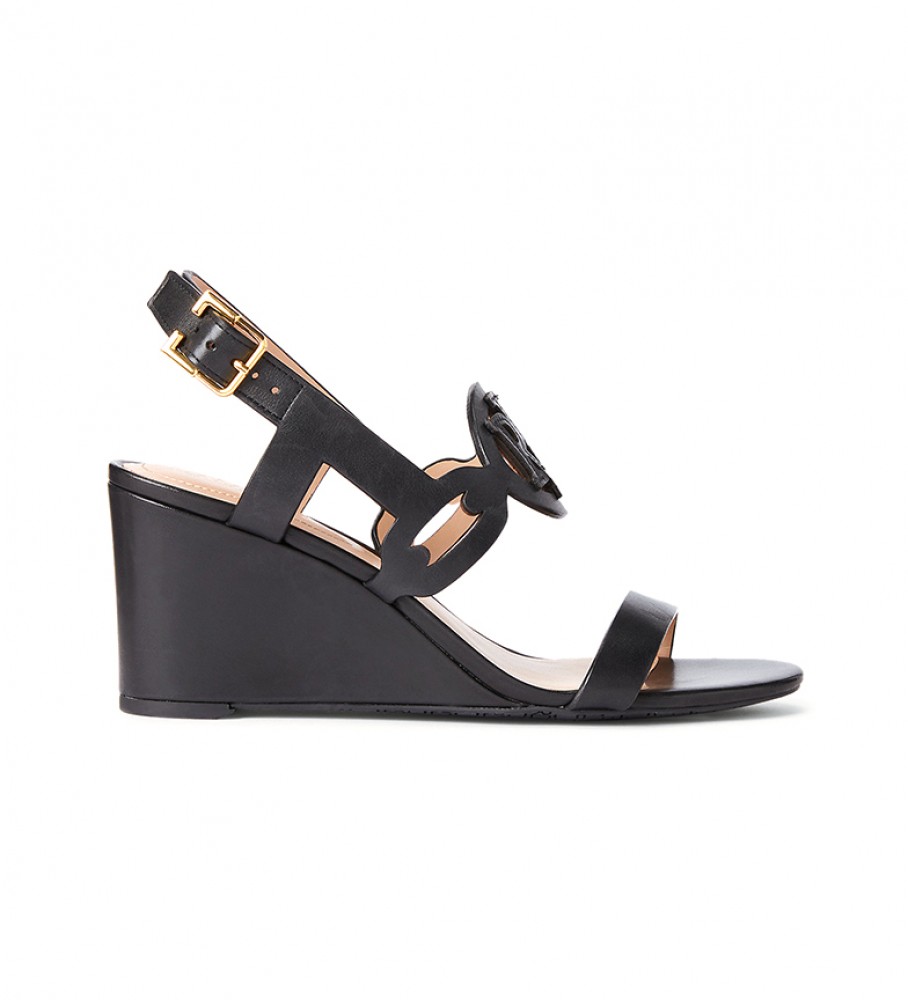 Ralph Lauren Amilea black leather sandals -Height wedge: 6,5 cm