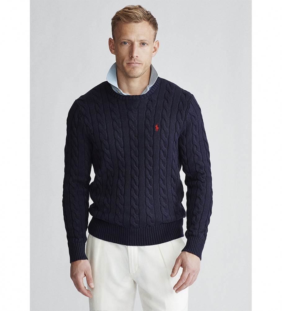 Ralph Lauren Pull en tricot de coton tressé bleu marine