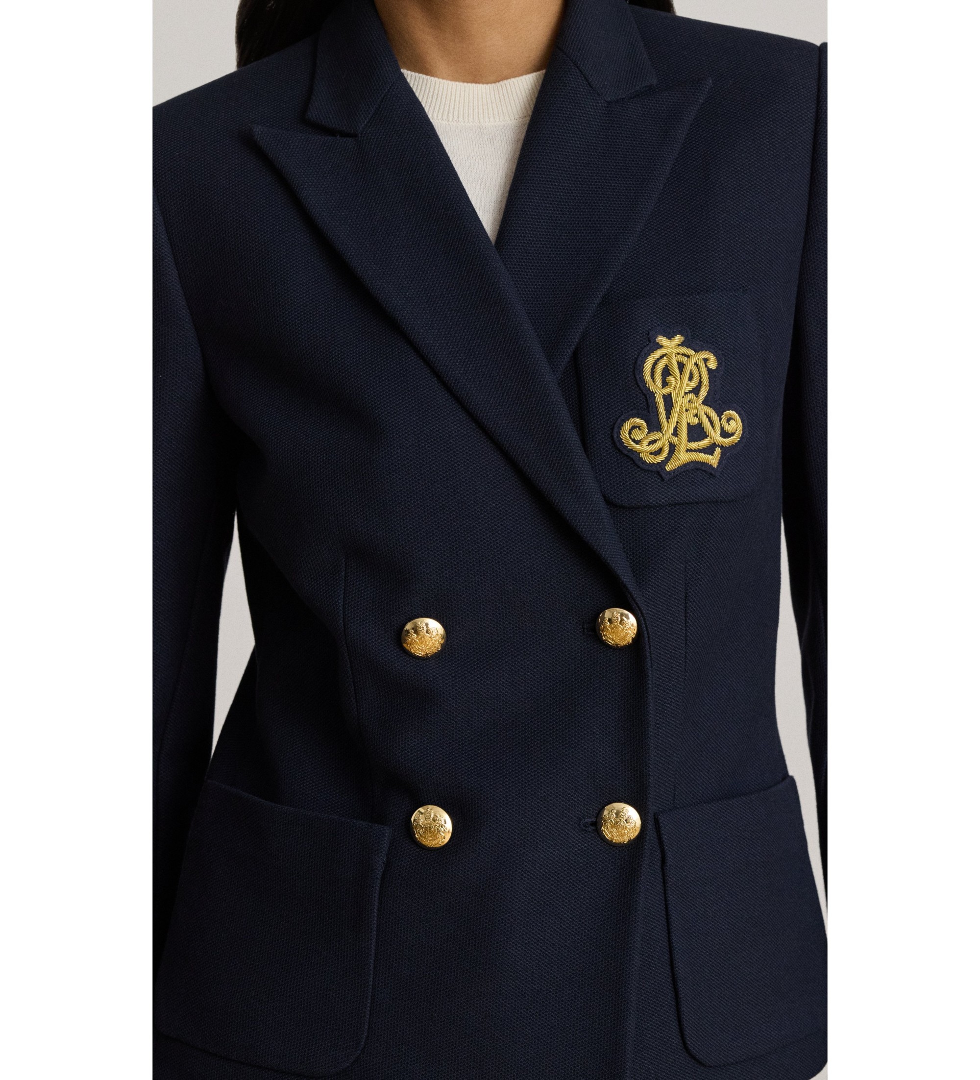 Lauren Ralph Lauren Blazer de piqué con doble botonadura marino
