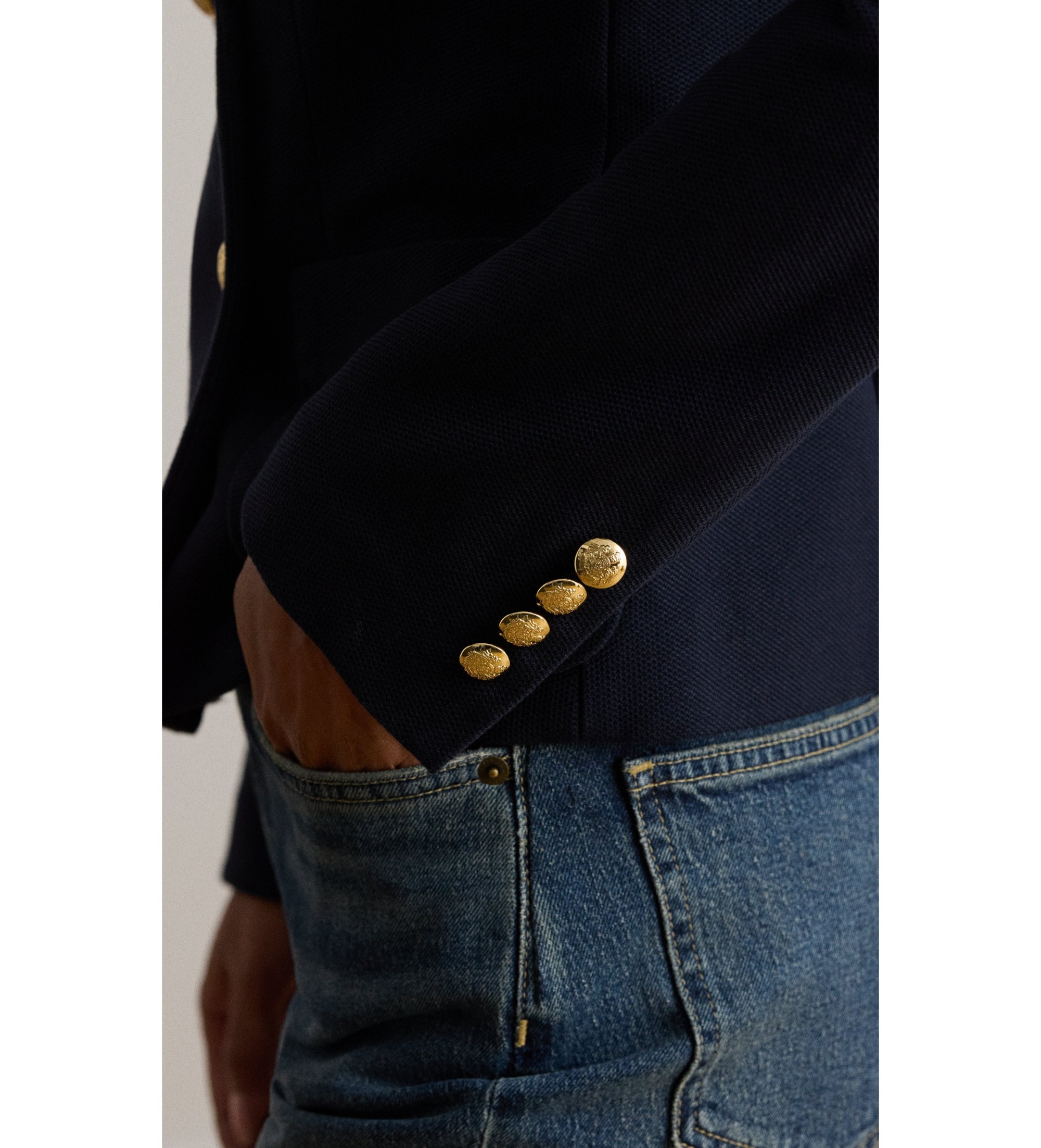 Lauren Ralph Lauren Blazer de piqué con doble botonadura marino
