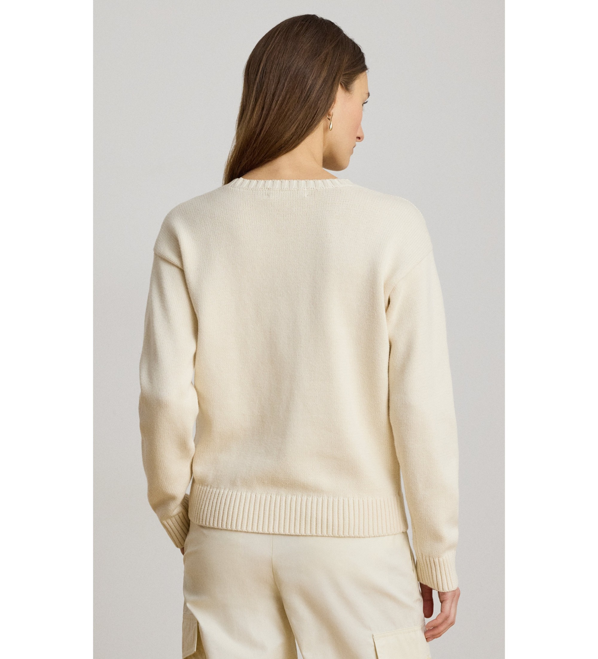 Lauren Ralph Lauren Sweter bawełniany z białokremowym psem intarsyjnym