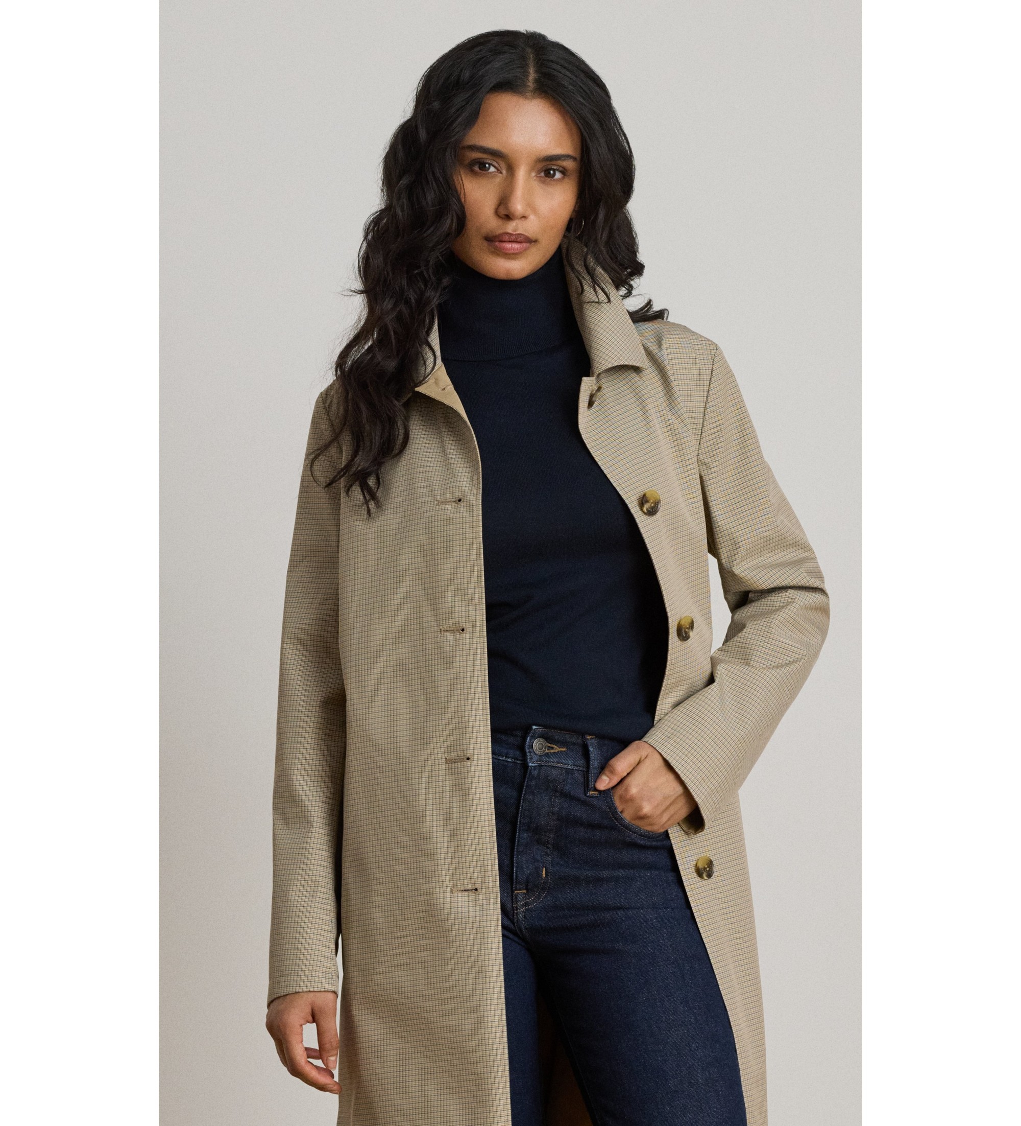 Lauren Ralph Lauren Dwustronny płaszcz szkocki w brązową kratę