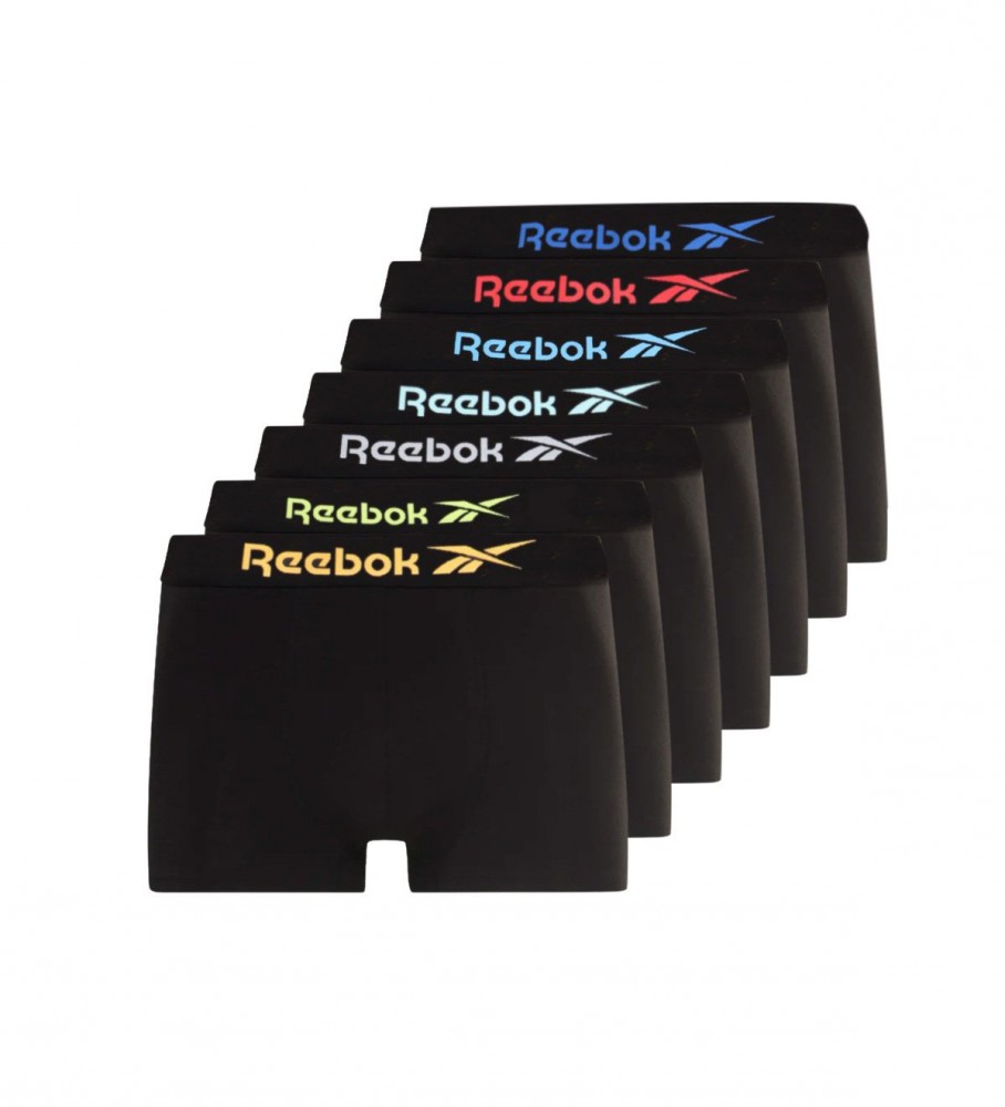 Reebok Pack of 7 black Ernest boxer shorts, multicolor logo