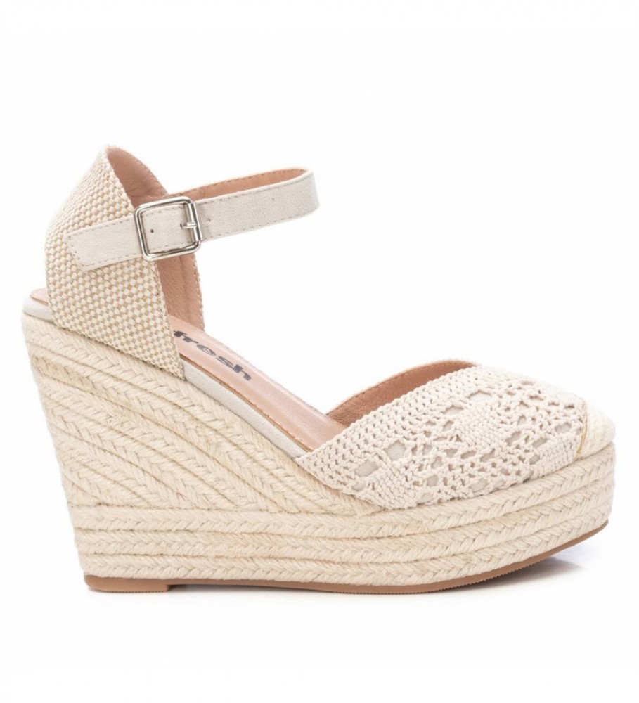 Refresh Sandalias tejido ganchillo beige -Altura cuña 12cm- - Esdemarca calzado, moda y - zapatos de marca y de marca