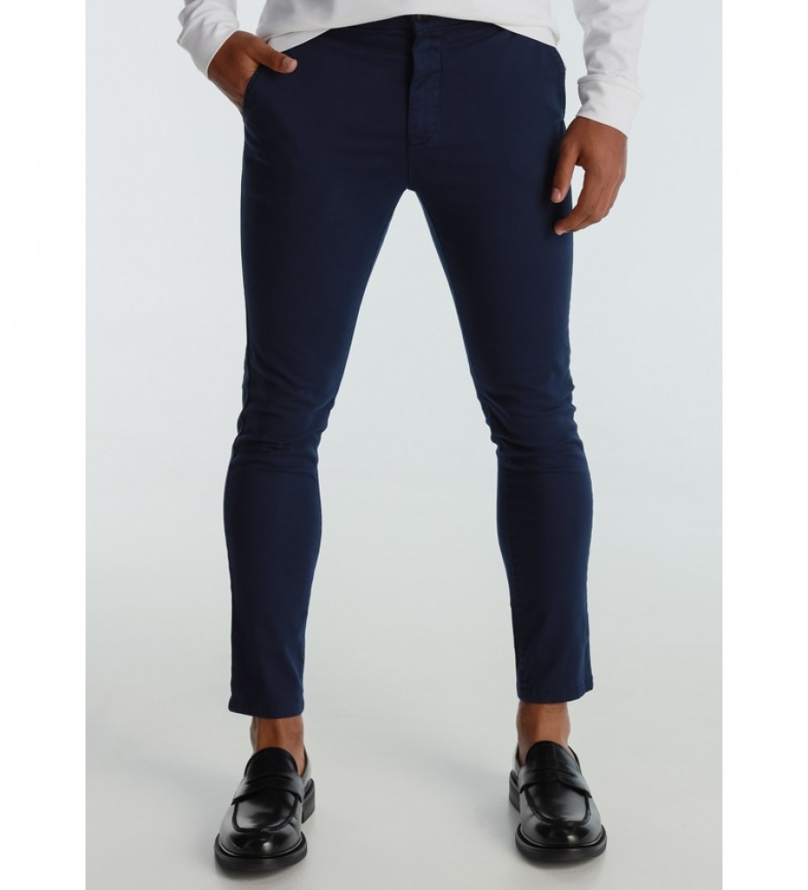 Six Valves Navy Blue Slim Color Satin Chino Pants 
