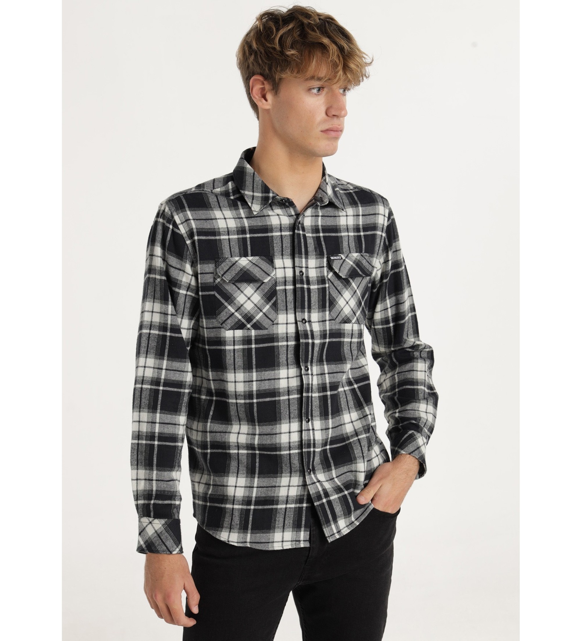 Six Valves Camisa de flanela preta