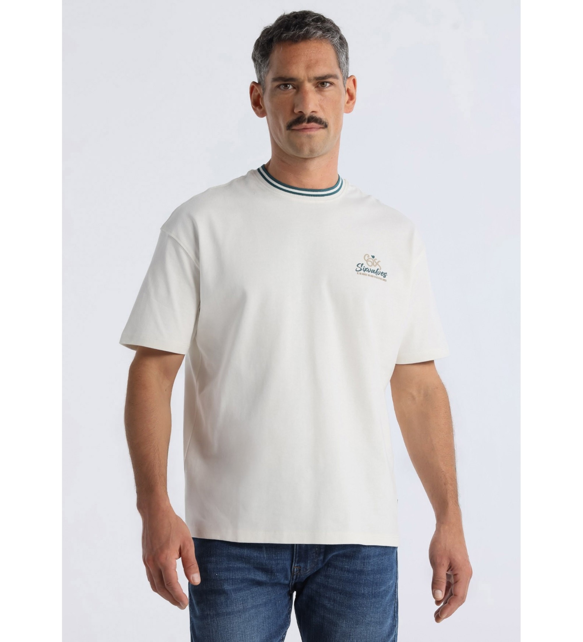 Six Valves T-shirt branca com contraste