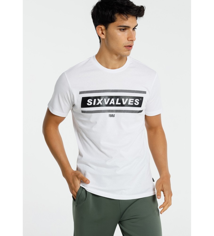 Six Valves T-shirt bianca a maniche corte con grafica di marca