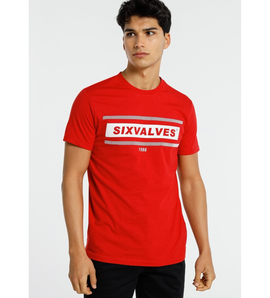 Six Valves T-Shirt graphique à manches courtes Marque : rouge