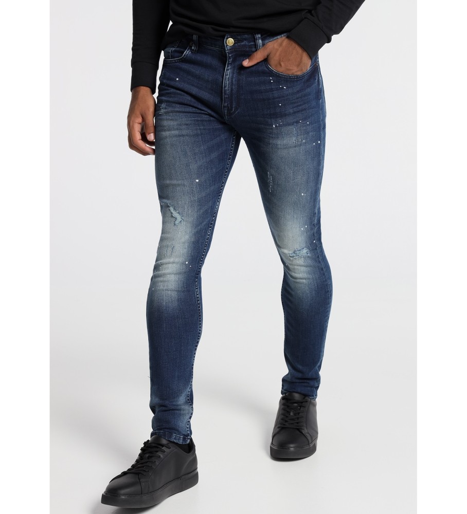 Six Valves Jeans Denim Dark Blue Rotos Grey skinny jeans