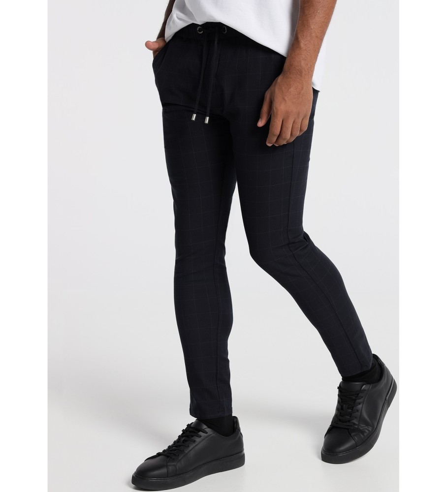Six Valves Pantalon de jogging Noir à carreaux multiples