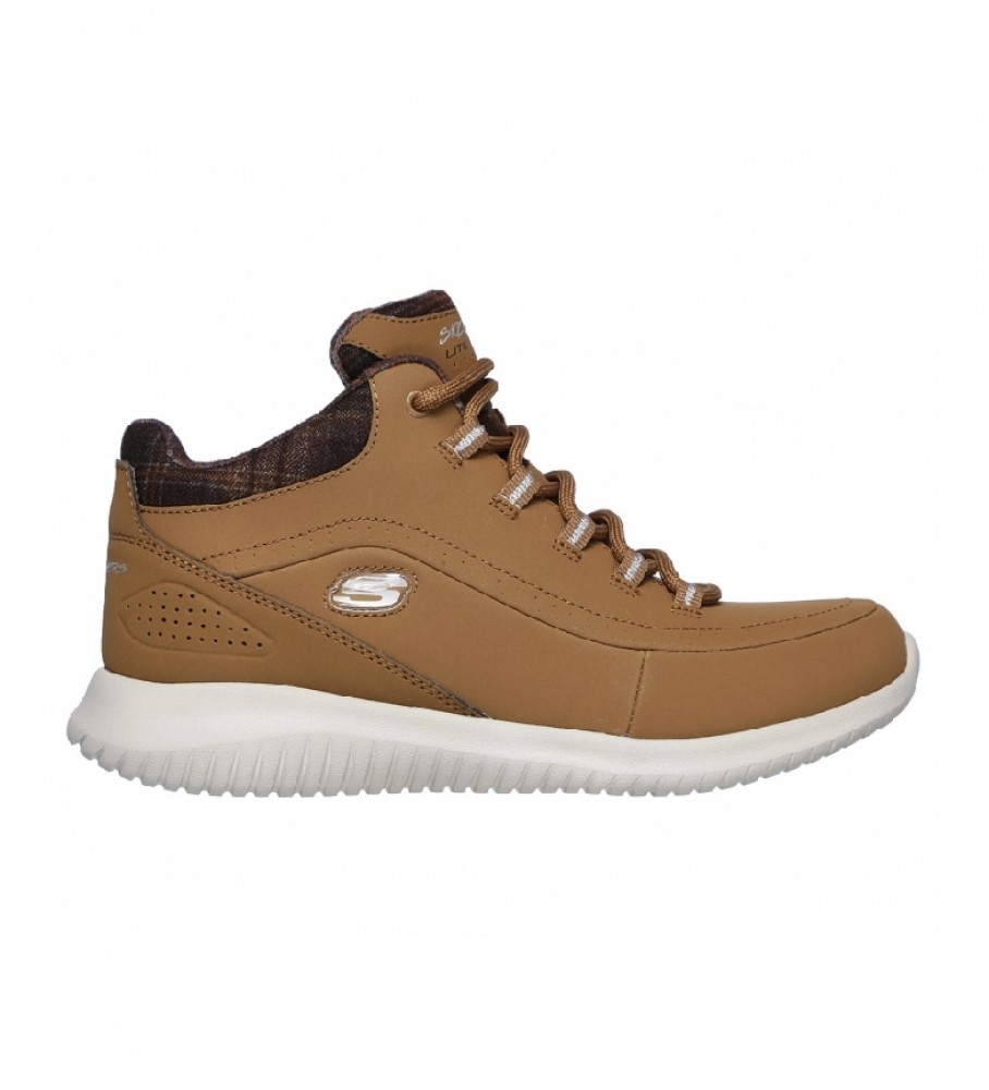 Skechers Ultra Flex Just Chill brown leather ankle boots