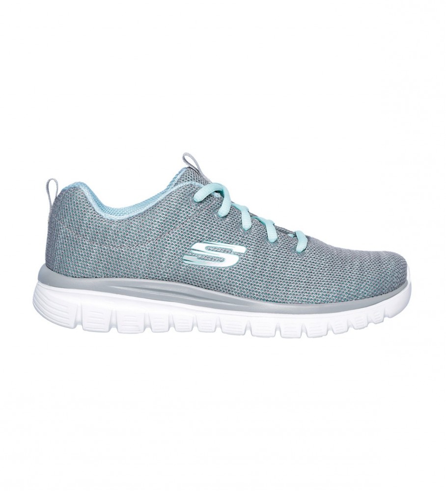 Skechers Graceful Twisted Fortune Gray Turquoise Shoes