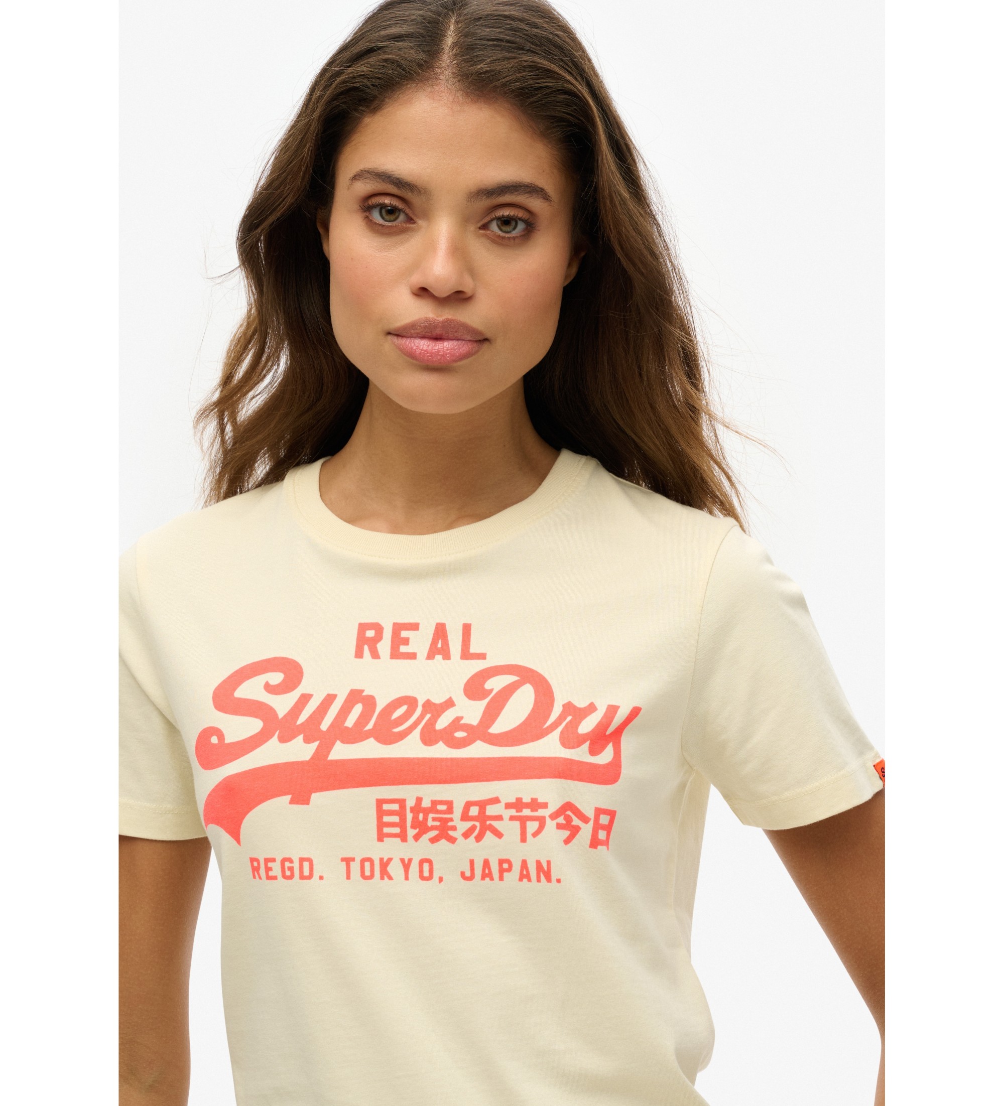Superdry T-shirt fluorine med beige Vintage-logotyp
