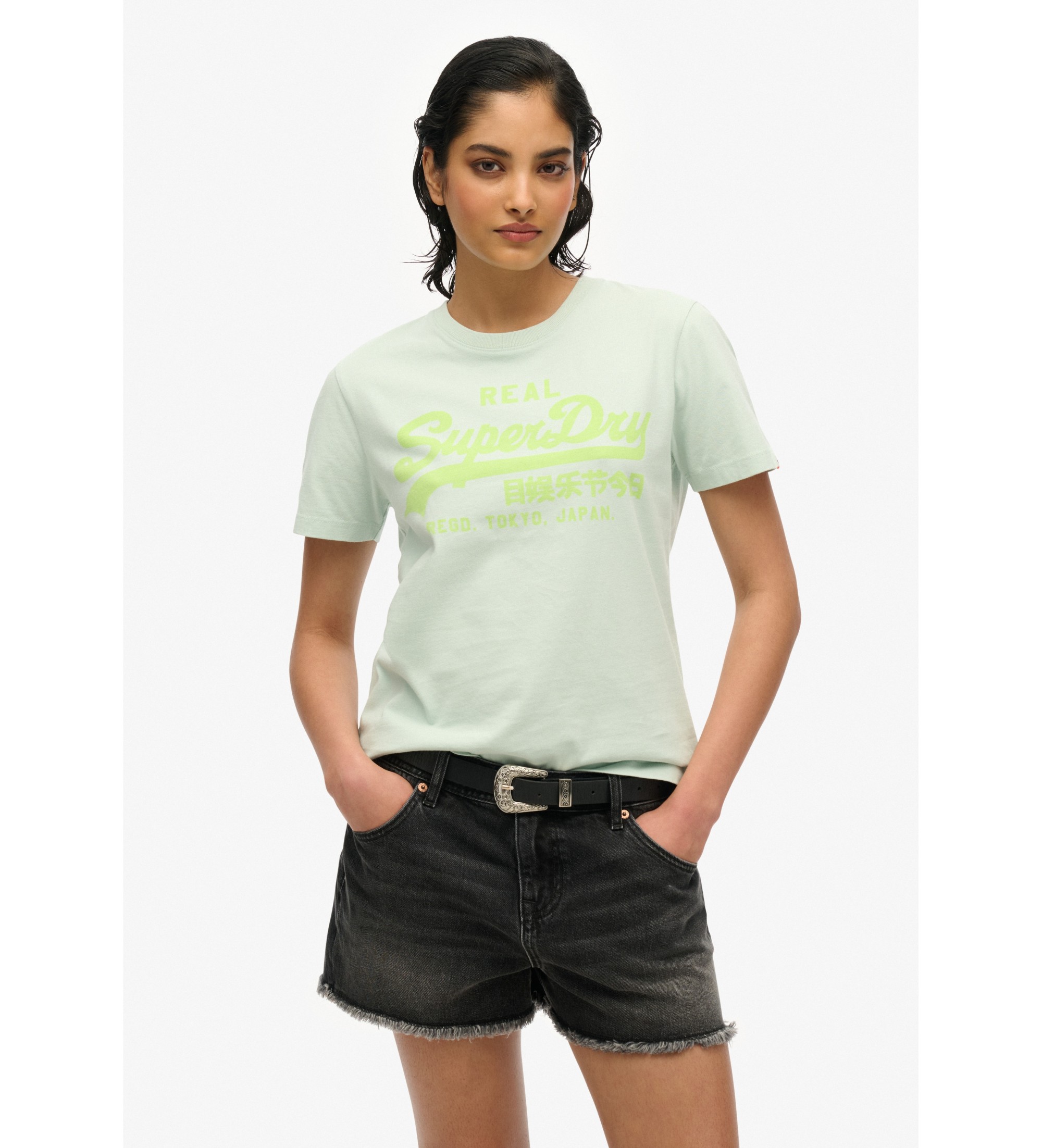 Superdry T-shirt fluorine mit blauem Vintage-Logo