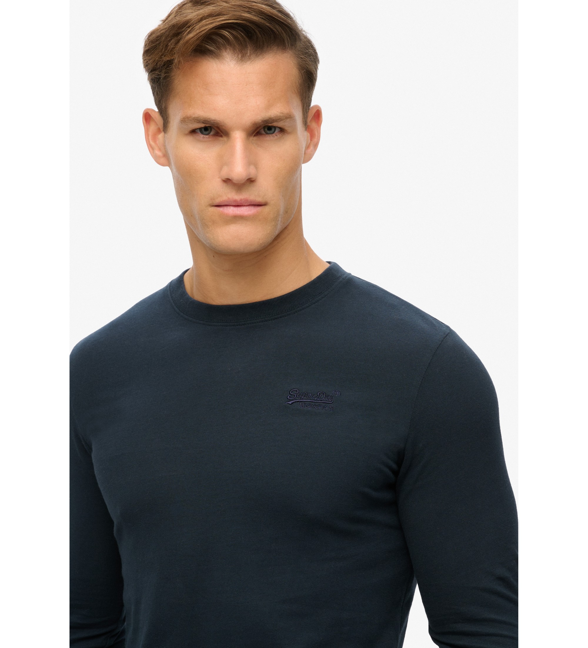 Superdry T-shirt en coton biologique avec logo brodé en bleu marine