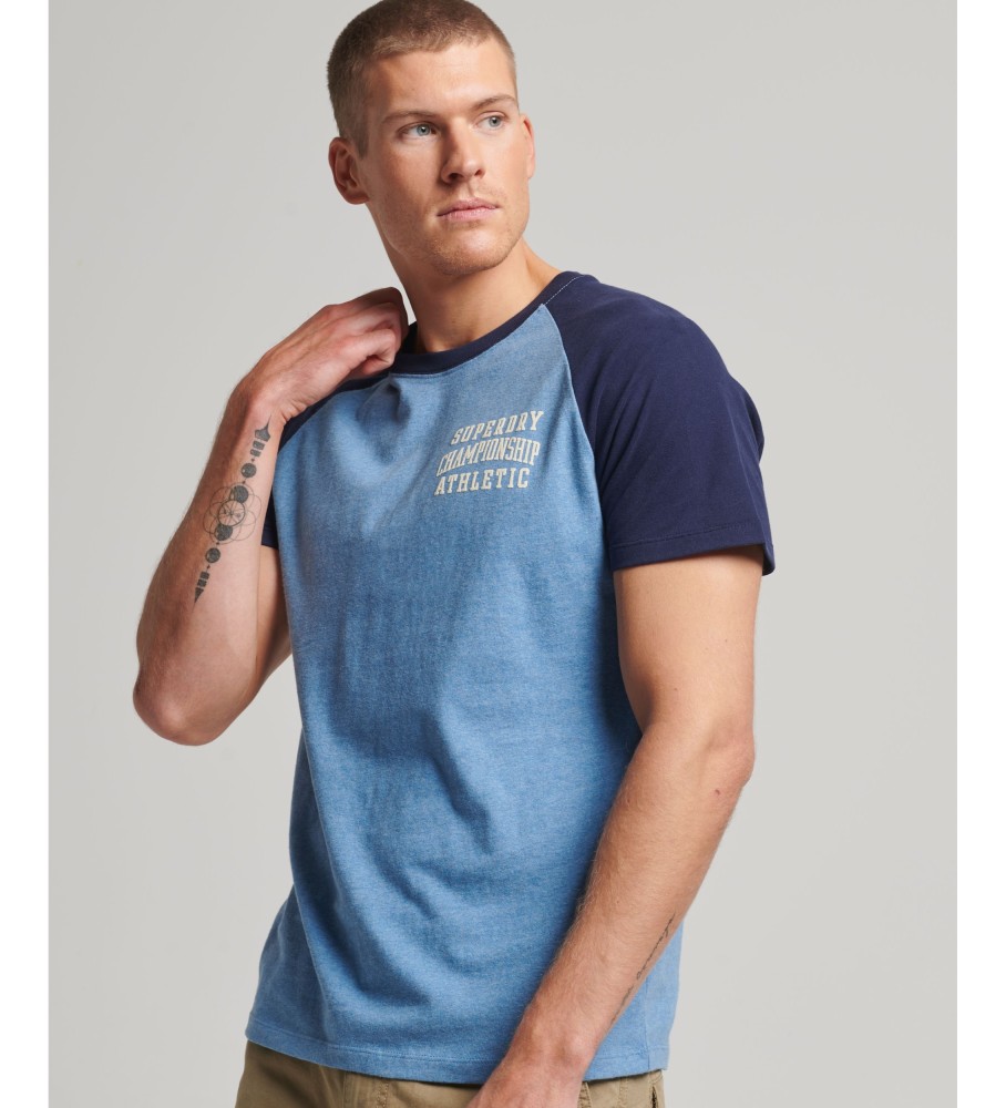 Superdry - raglan Athletic Store sleeve shoes and best accessories footwear shoes t-shirt and brands Gym - Organic Vintage ESD blue designer fashion, cotton