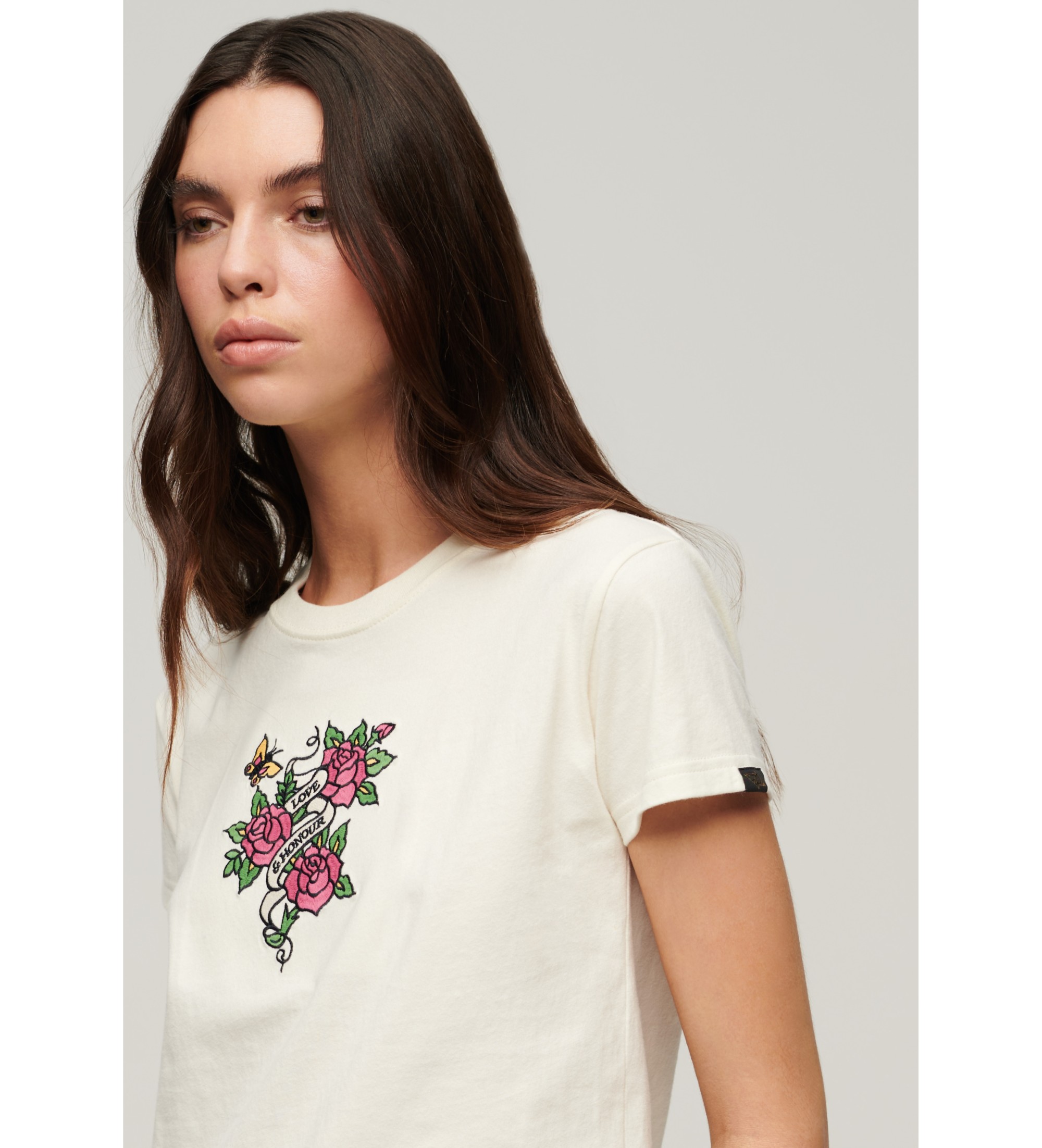 Superdry T-shirt con ricamo bianco motivo tatuaggio