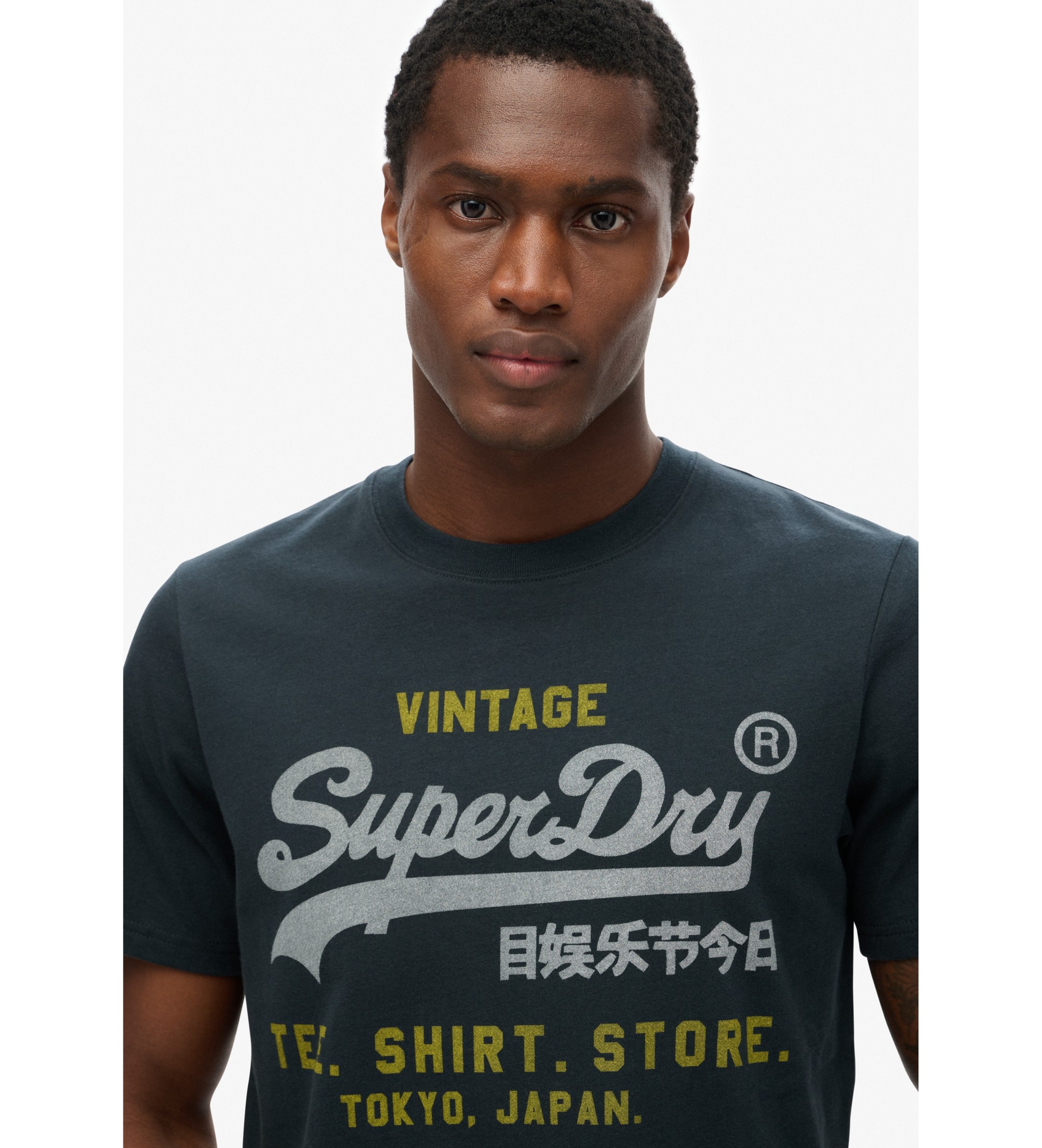 Superdry T-shirt Heritage com logtipo Vintage em azul-marinho