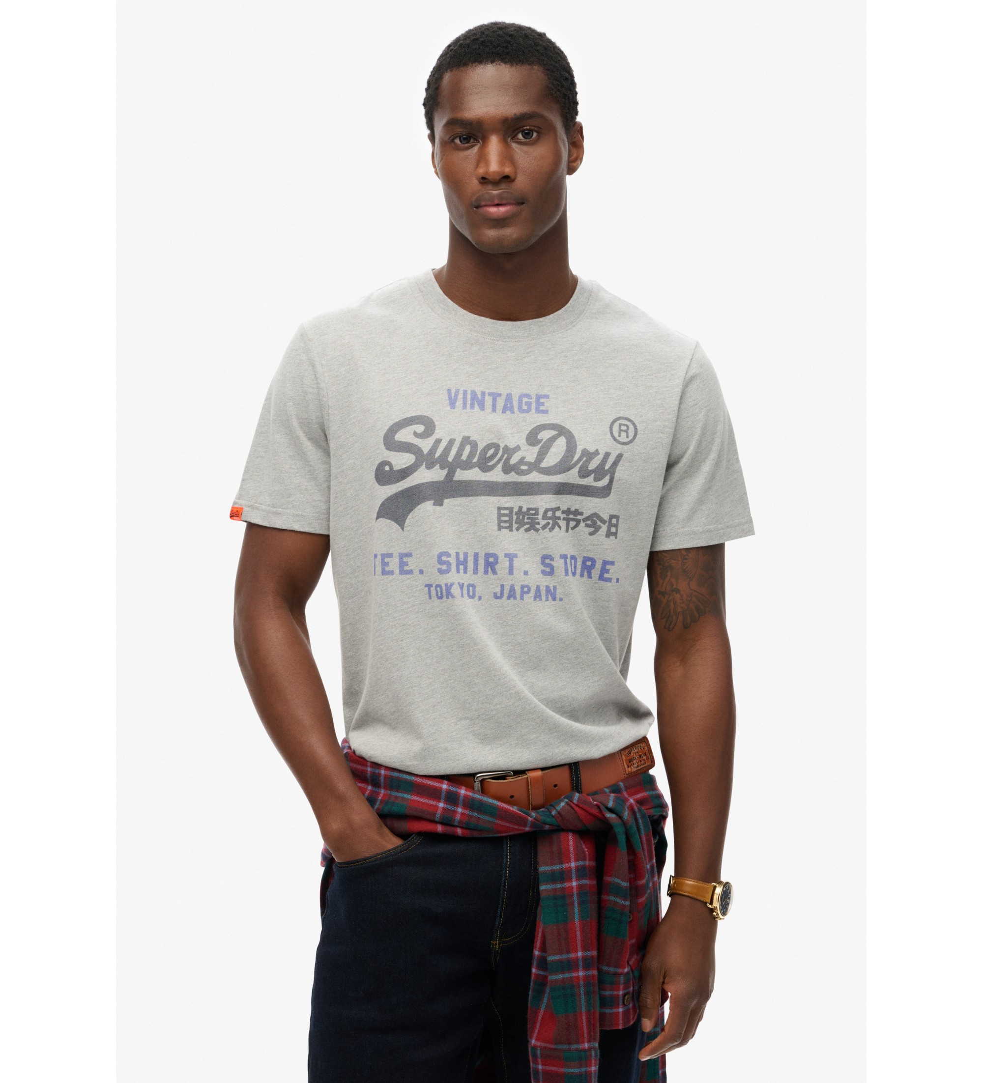 Superdry T-shirt Heritage com logtipo Vintage cinzento