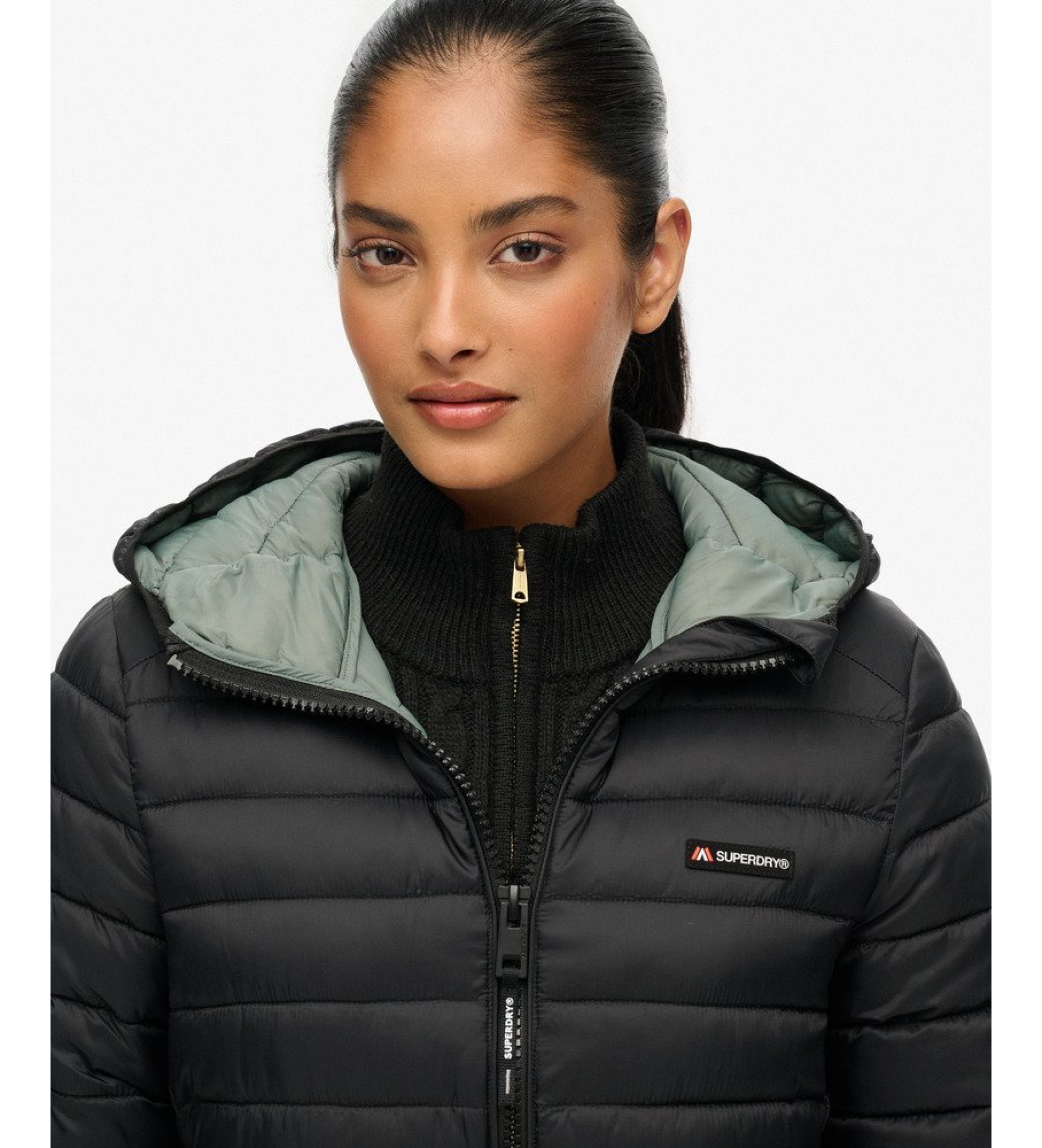 Superdry Hood Fuji Lite Mid Vadderad jacka svart Superdry Hood Fuji Lite Mid Vadderad jacka svart