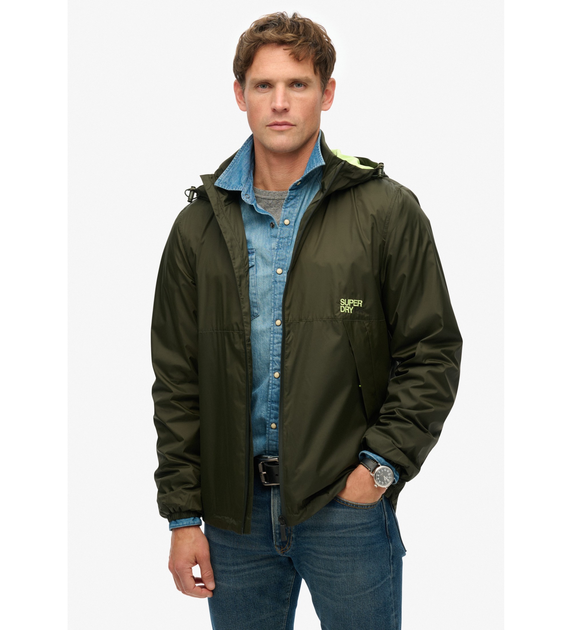 Superdry Windbreaker jacket with hood and green logo