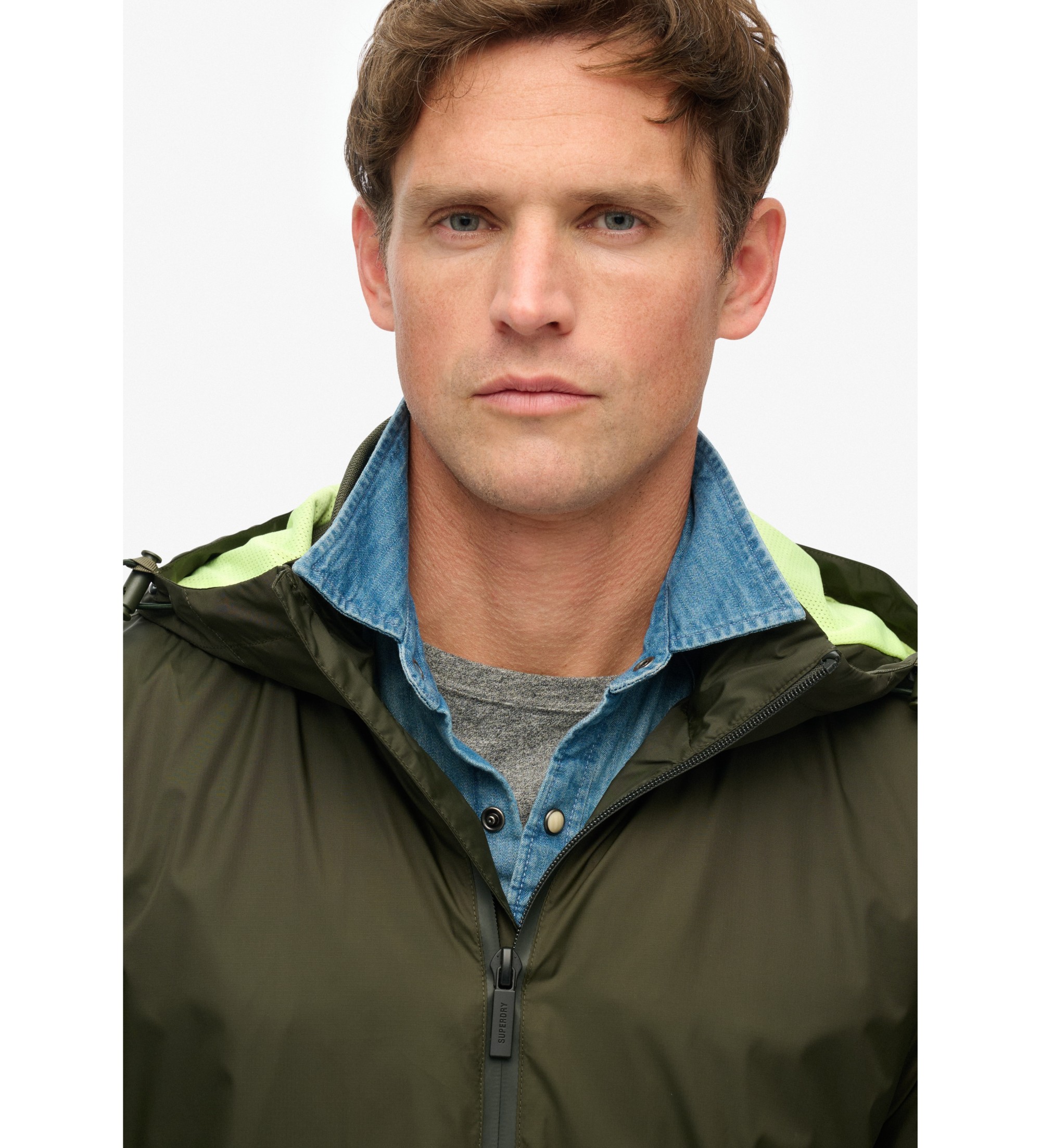 Superdry Windbreaker jacket with hood and green logo