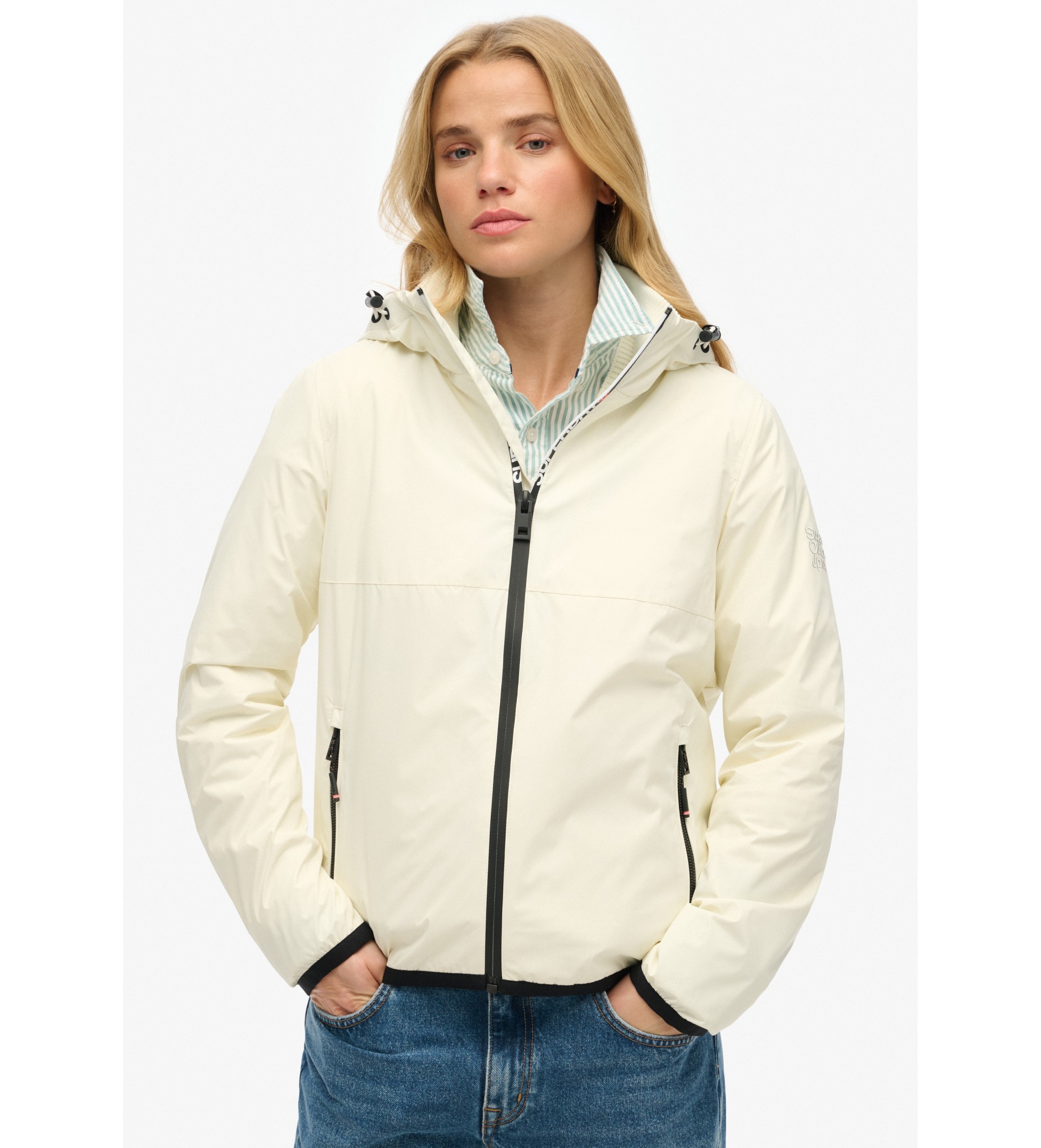 Superdry Windbreaker jacket with hood and logo white