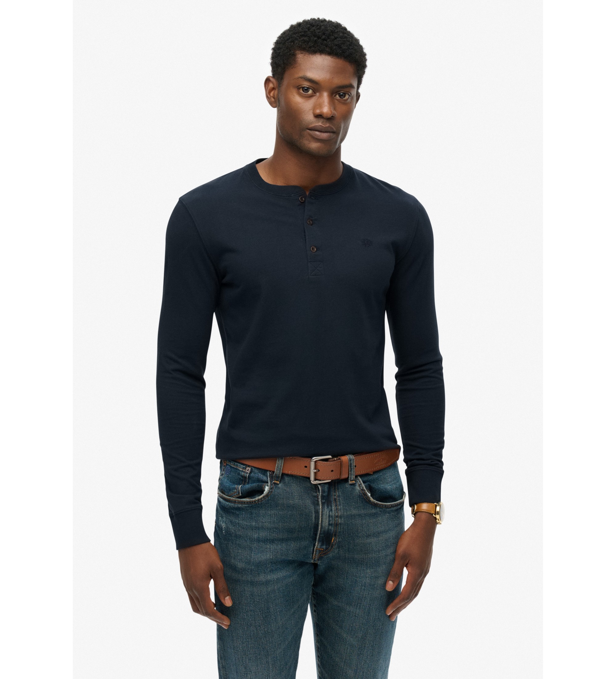 Superdry Polo Classic Essential grandad navy Superdry Polo Classic Essential grandad navy