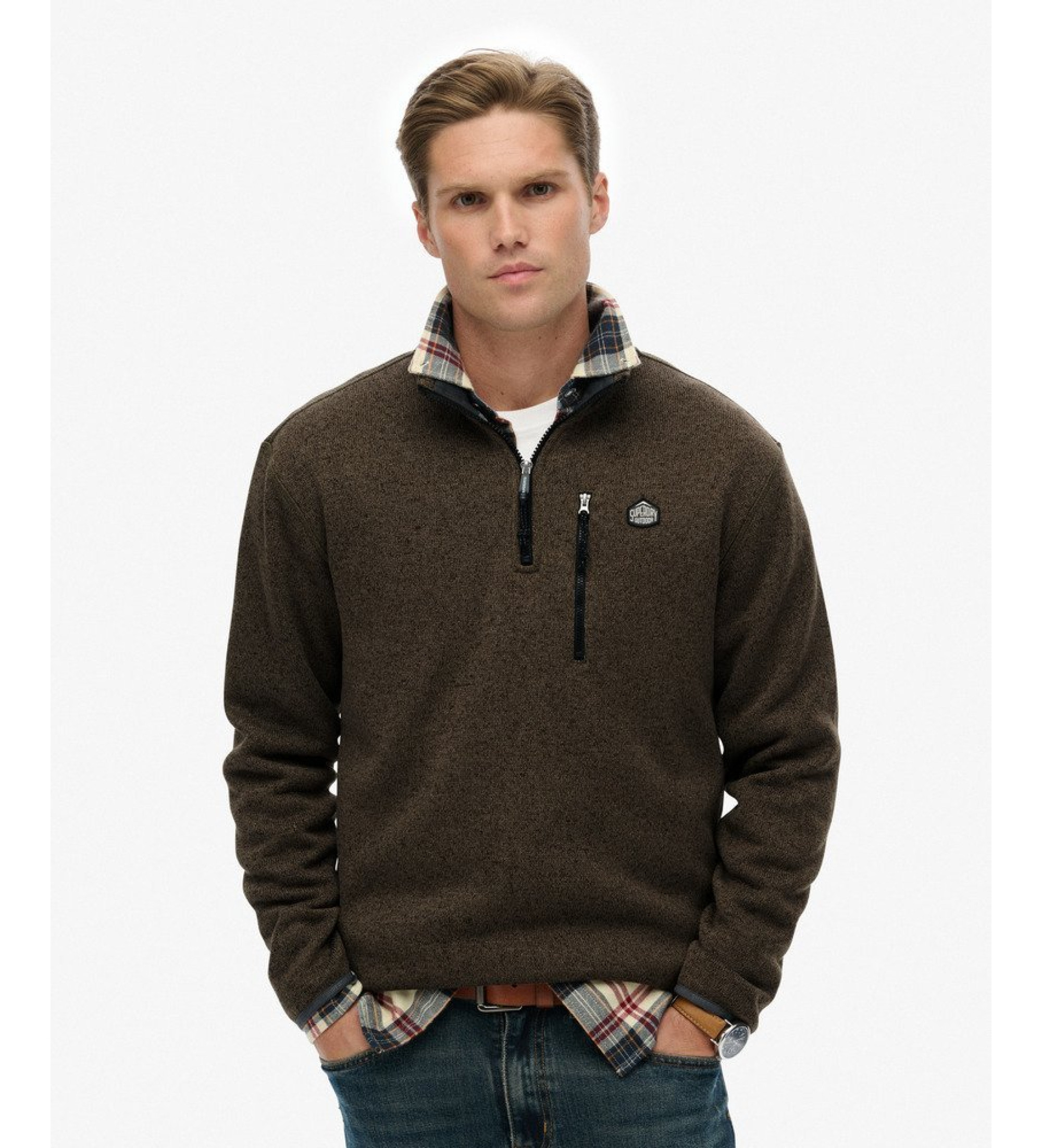Superdry Storm Fleece Half Zip Sweater brun Superdry Storm Fleece Half Zip Sweater brun