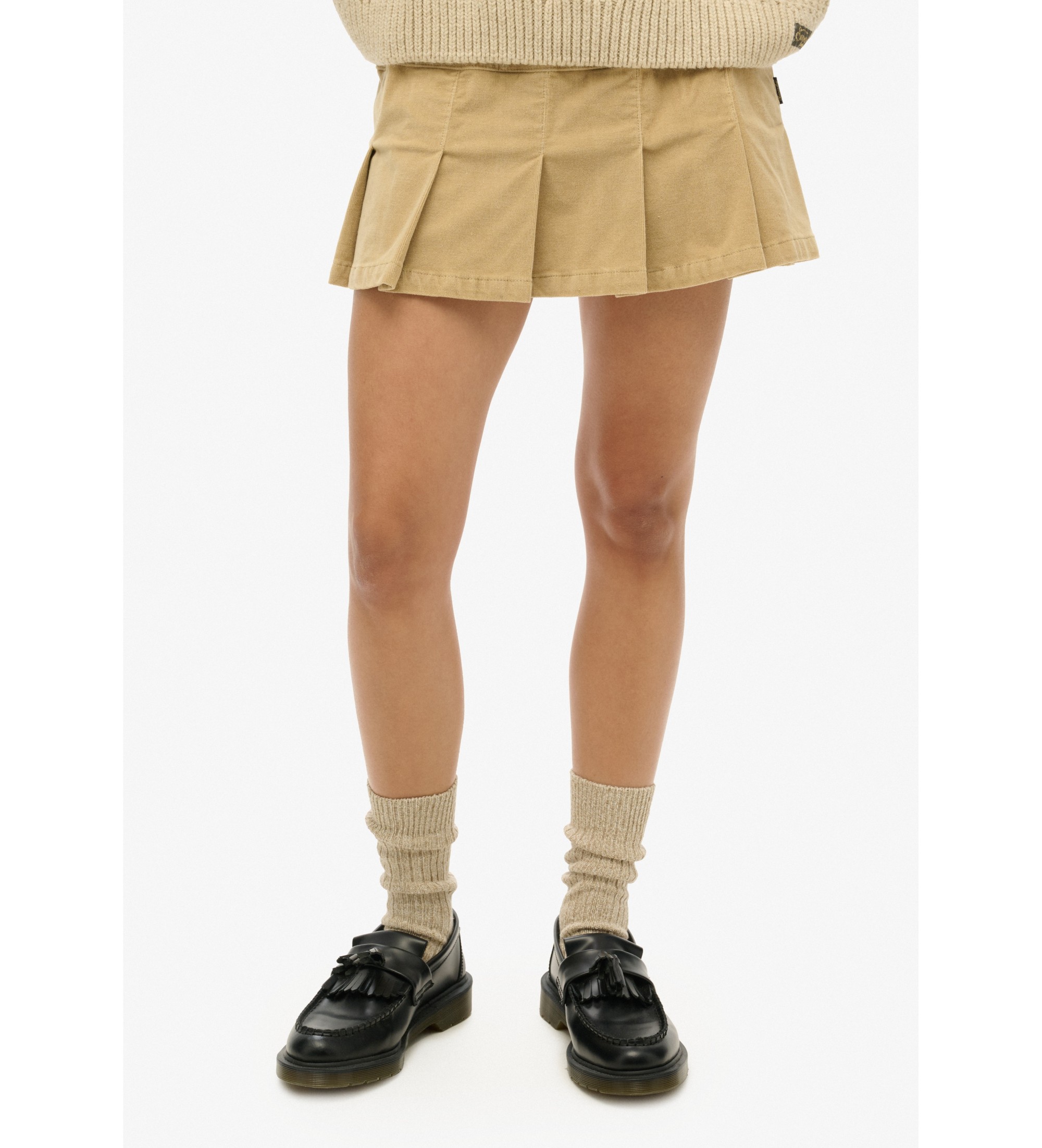 Superdry Plisseret miniskrt i fljl med vintage-logo beige