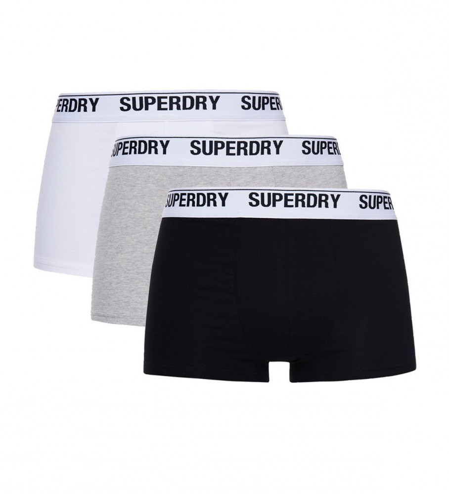 Superdry Pack de três boxers com logótipo preto, branco e cinzento