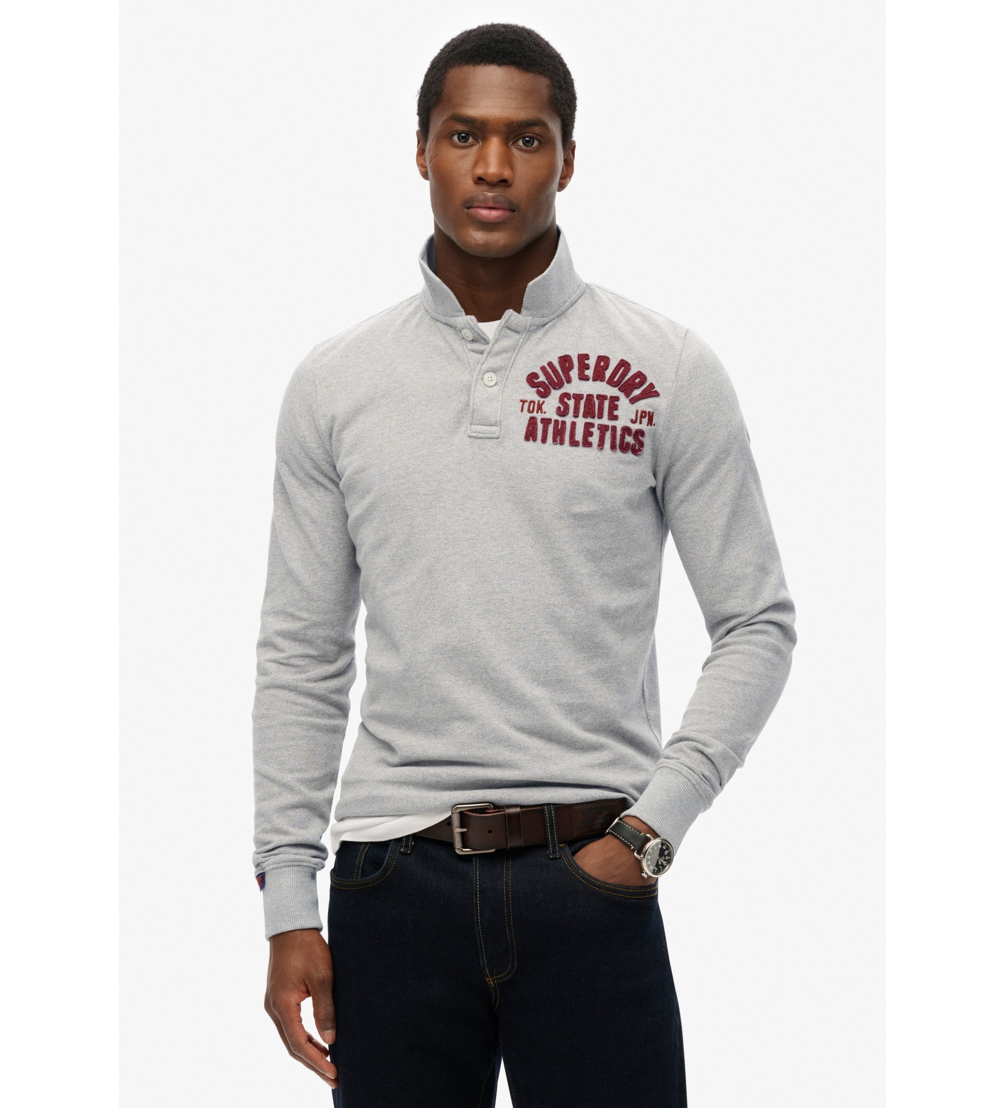Superdry Polo sportiva vintage a maniche lunghe in grigio