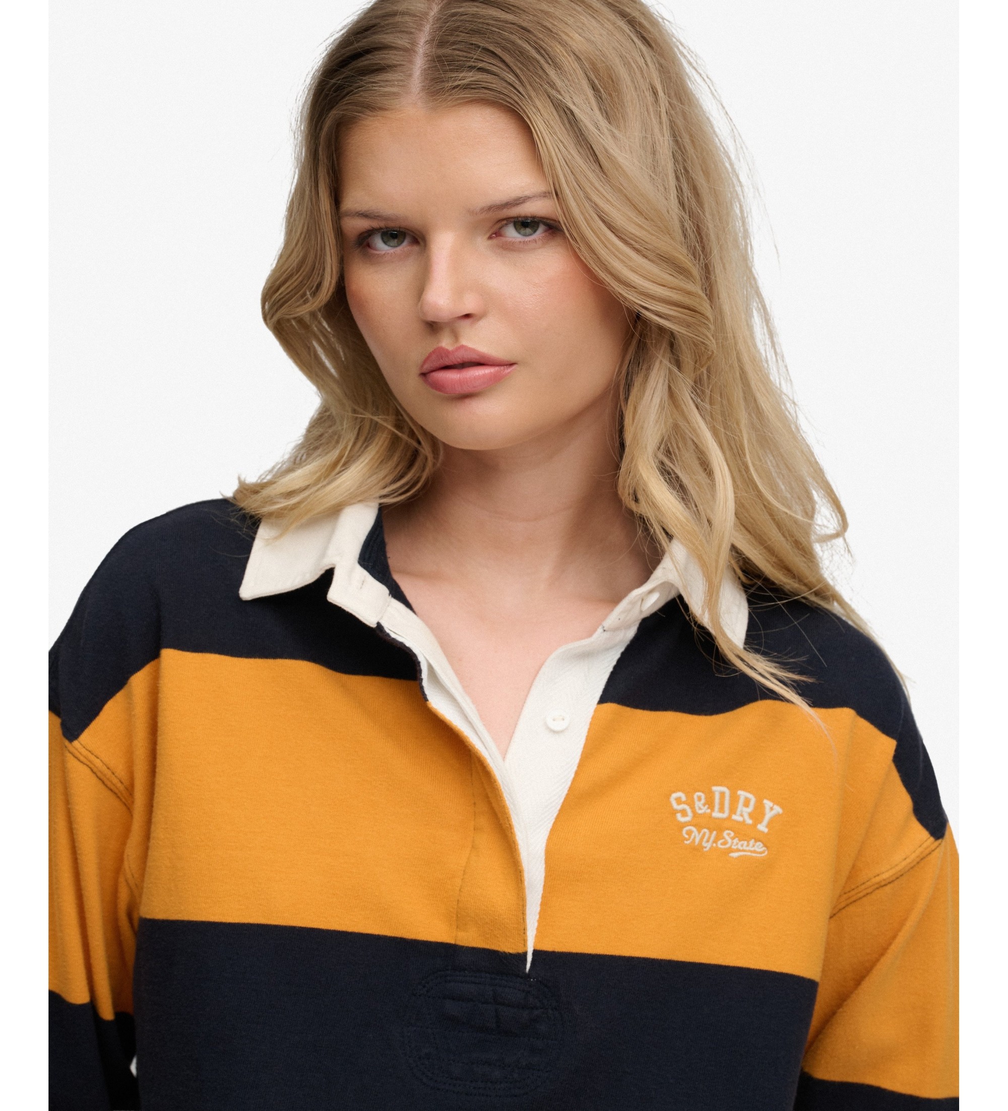 Superdry Koszulka polo Heritage Stripe Rugby w kolorze ?ó?tym