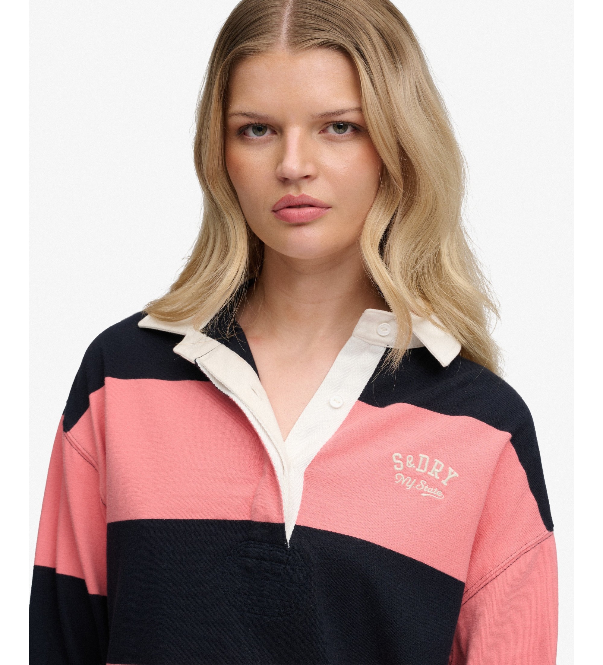 Superdry Polo rugby Heritage Stripe Rugby ró?owe