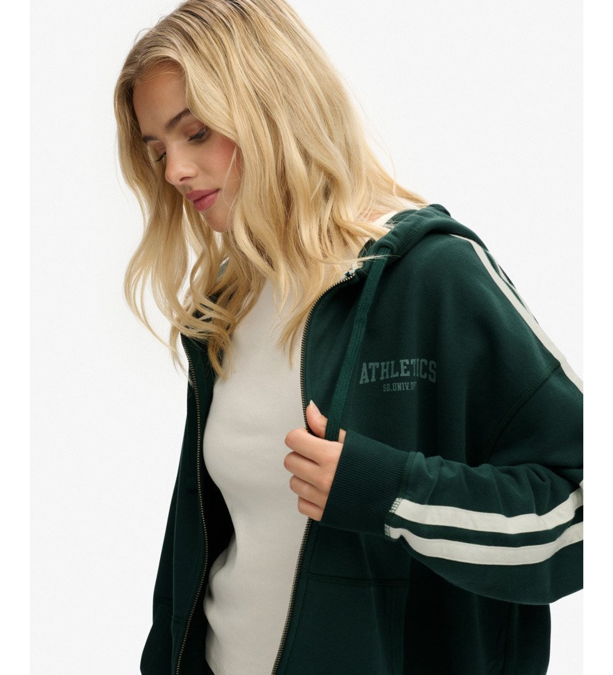 Superdry Felpa verde con zip rilassata Athletic Essentials Superdry Felpa verde con zip rilassata Athletic Essentials