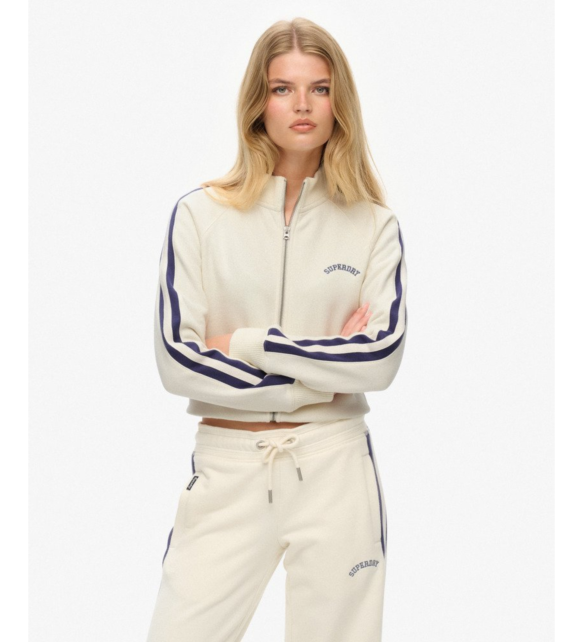 Superdry Felpa con zip e logo Essential beige Superdry Felpa con zip e logo Essential beige