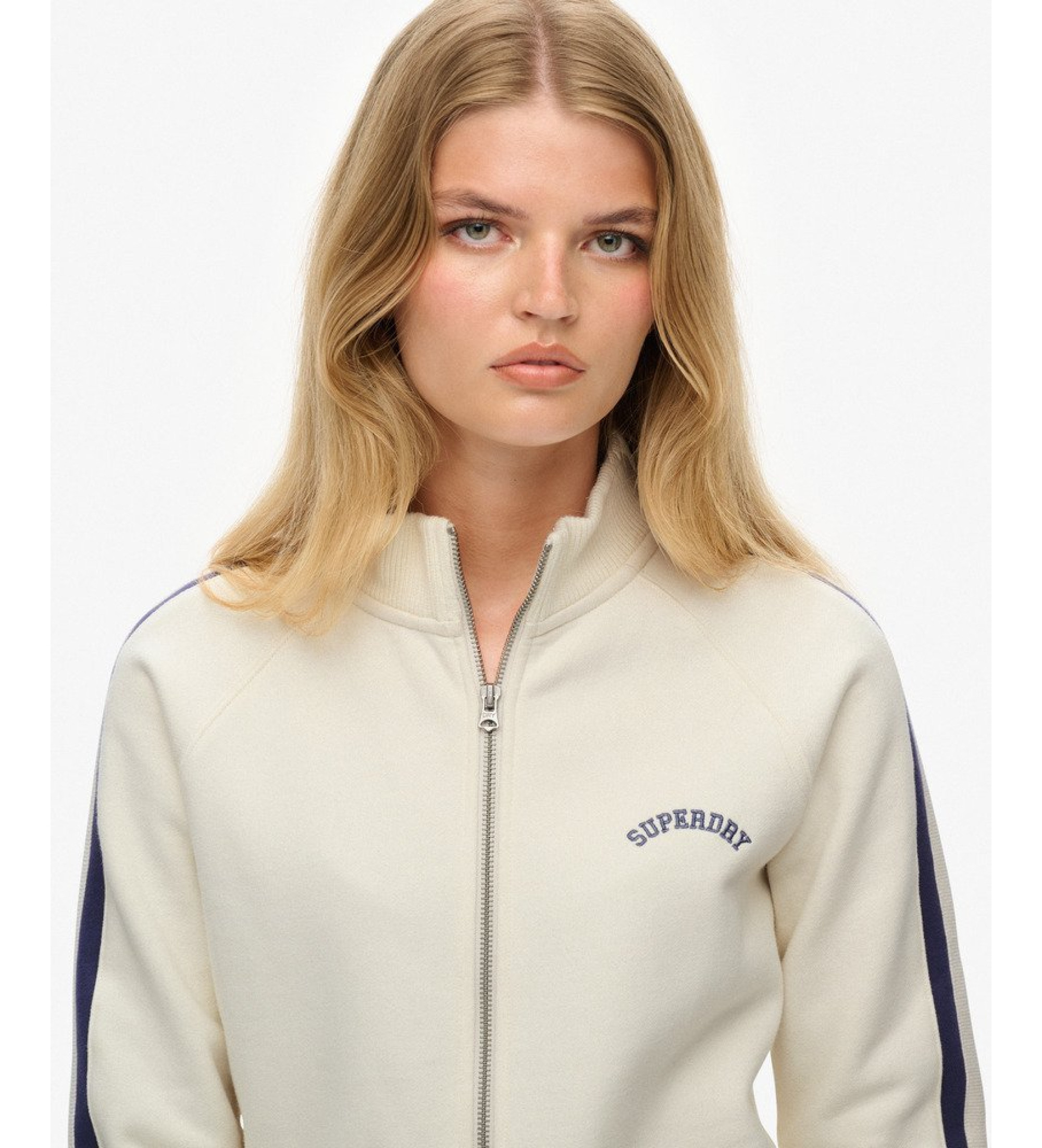 Superdry Felpa con zip e logo Essential beige Superdry Felpa con zip e logo Essential beige