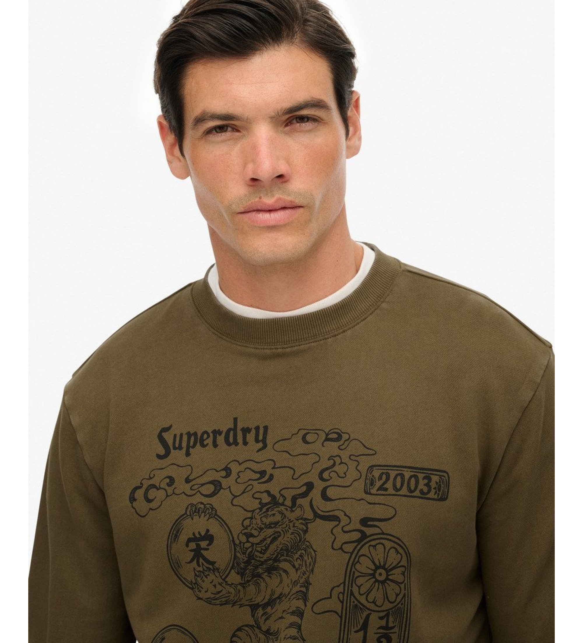 Superdry Felpa ampia Tokyo Narrative, marrone verdastro Superdry Felpa ampia Tokyo Narrative, marrone verdastro