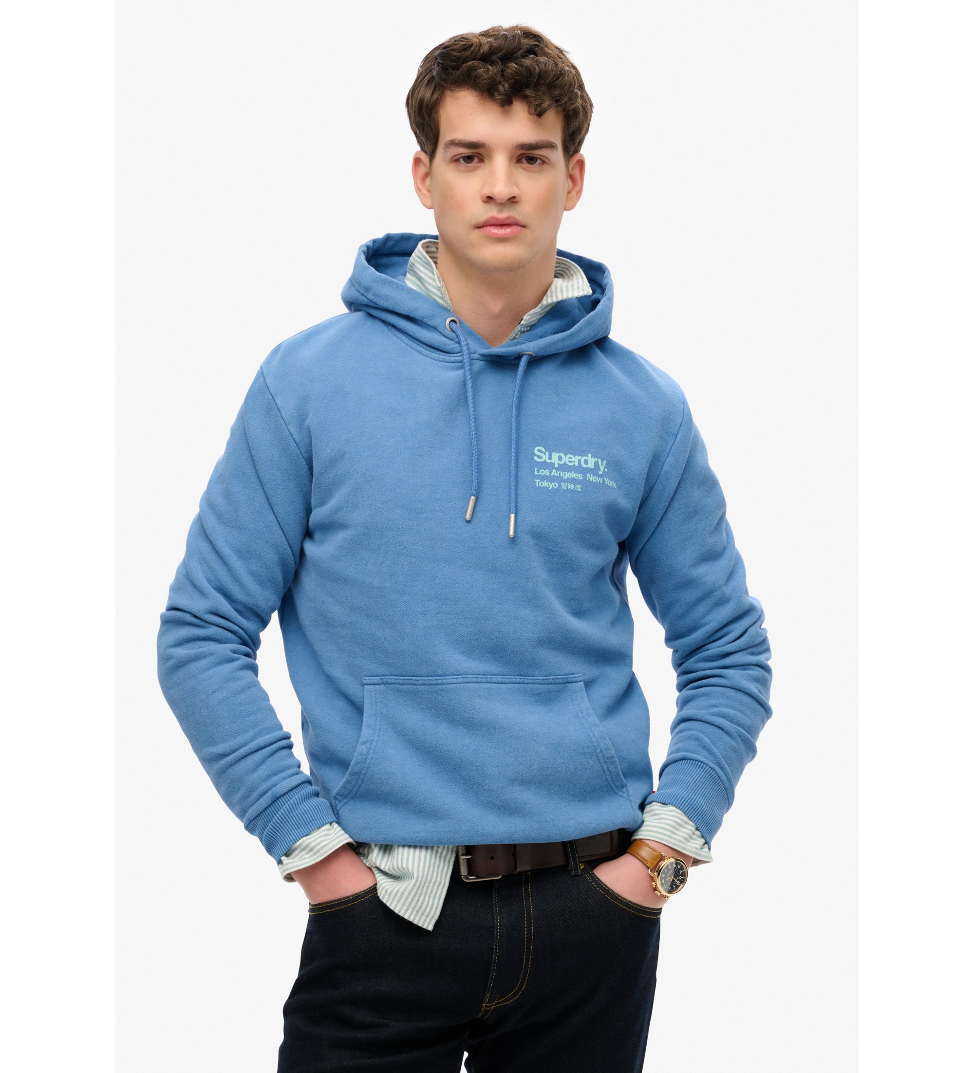 Superdry Sweat  capuche avec logo Core City bleu