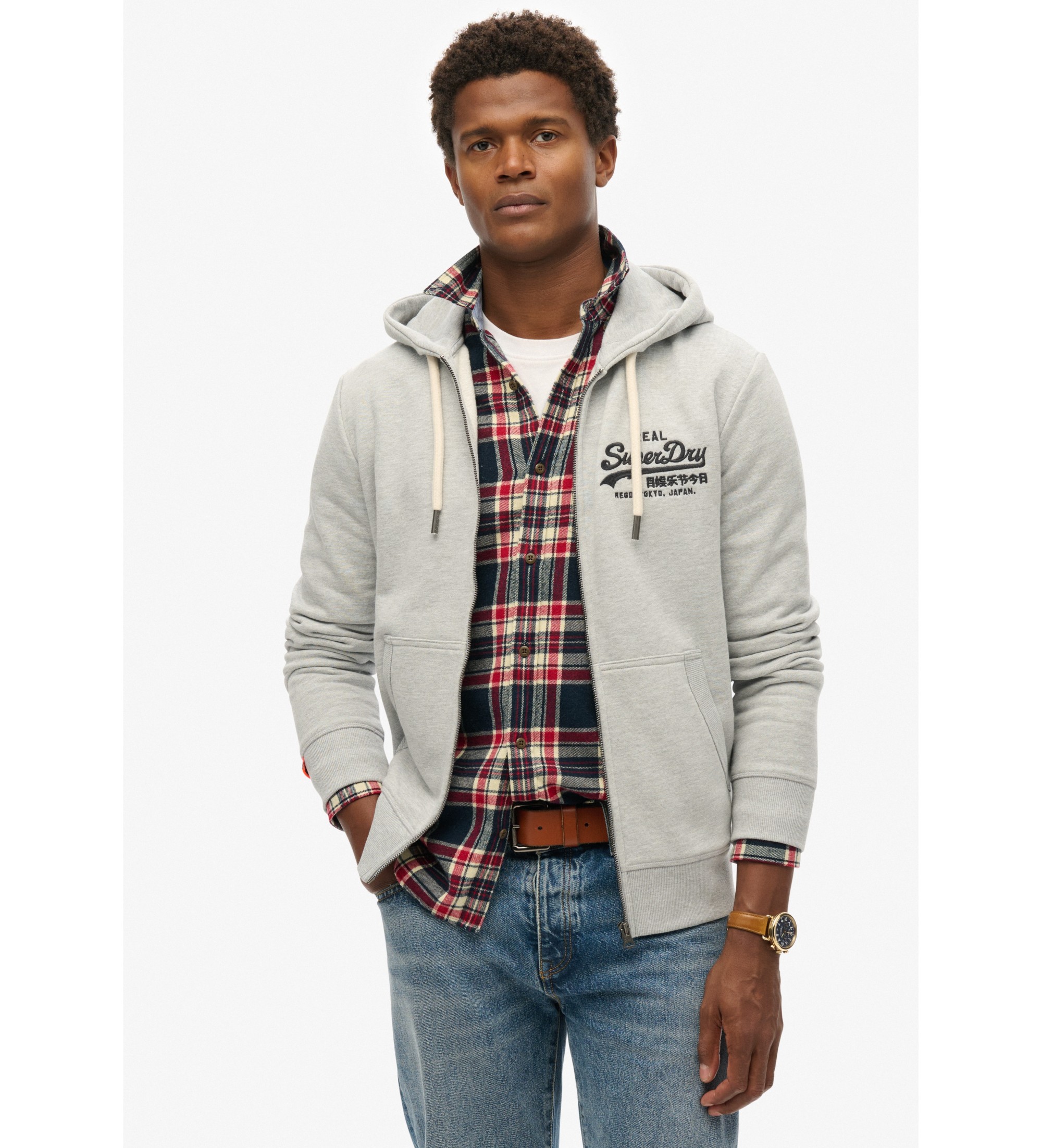 Superdry Sweat à capuche avec fermeture éclair et logo vintage brodé gris