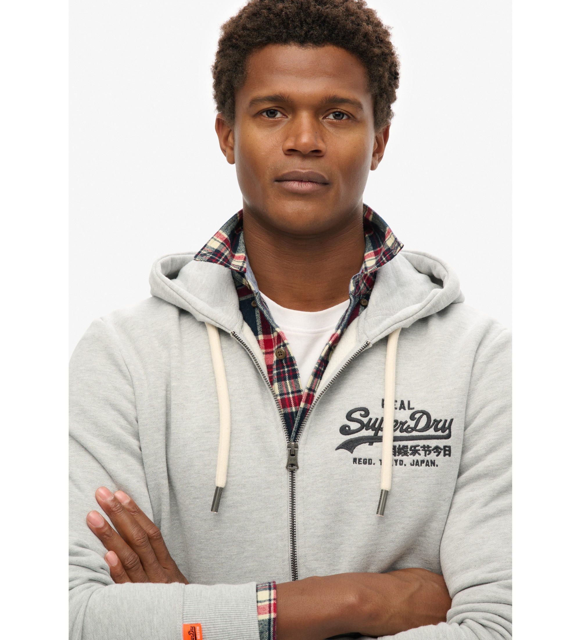 Superdry Sweat à capuche avec fermeture éclair et logo vintage brodé gris