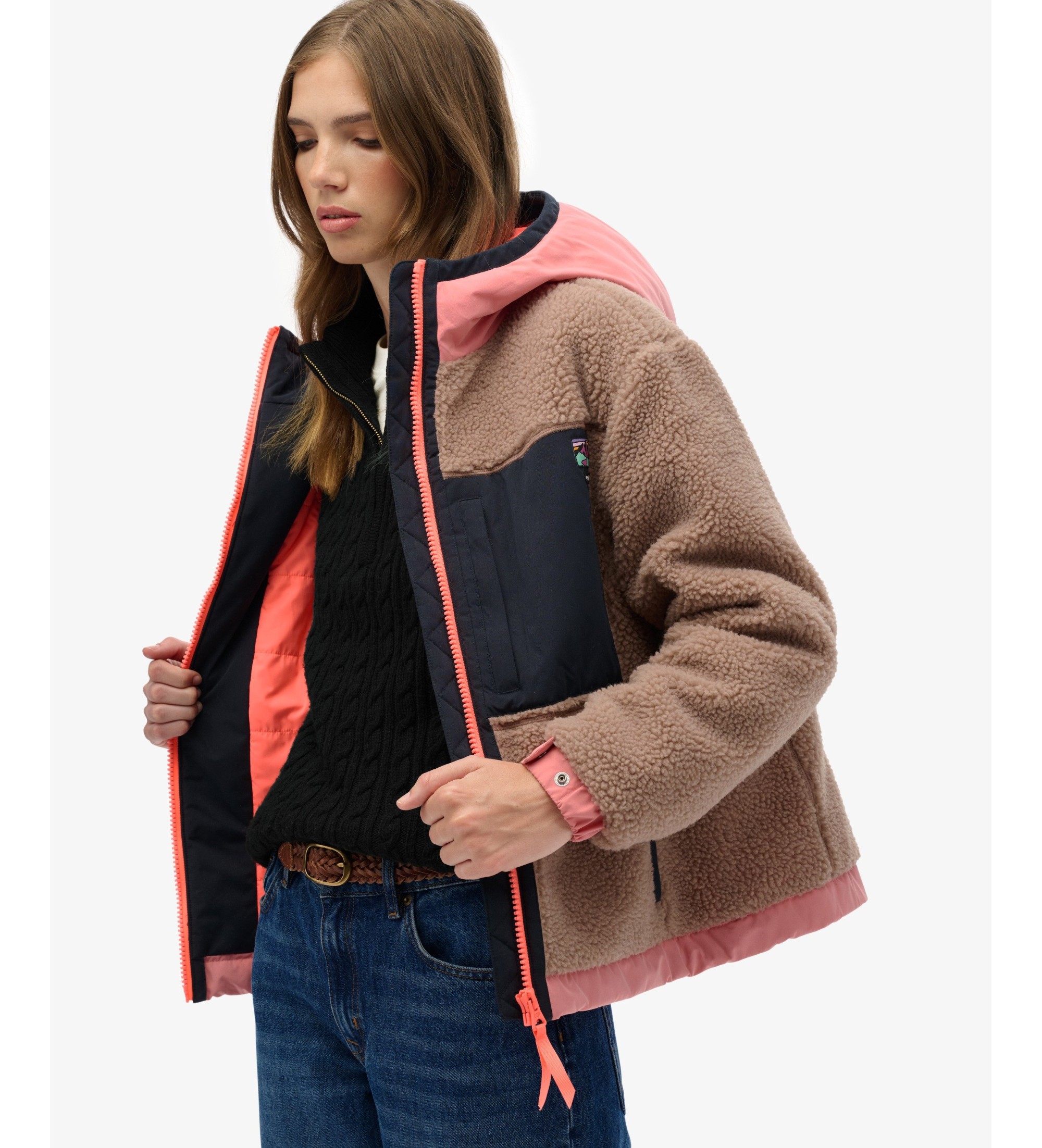 Superdry Vintage Hooded Sherpa hættetrøje, gråbrun