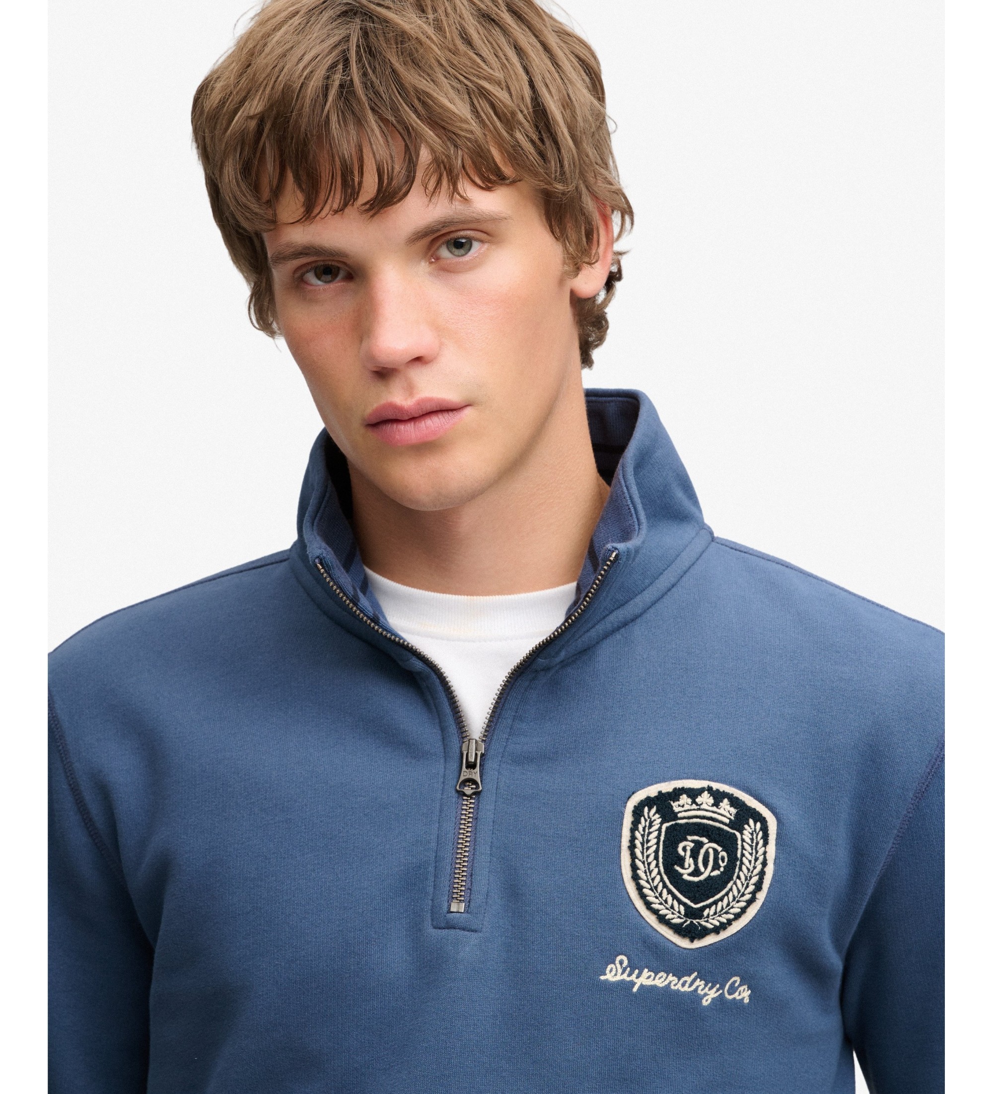 Superdry Vintage Athletic Half-sweatshirt med halv lynlås, blå