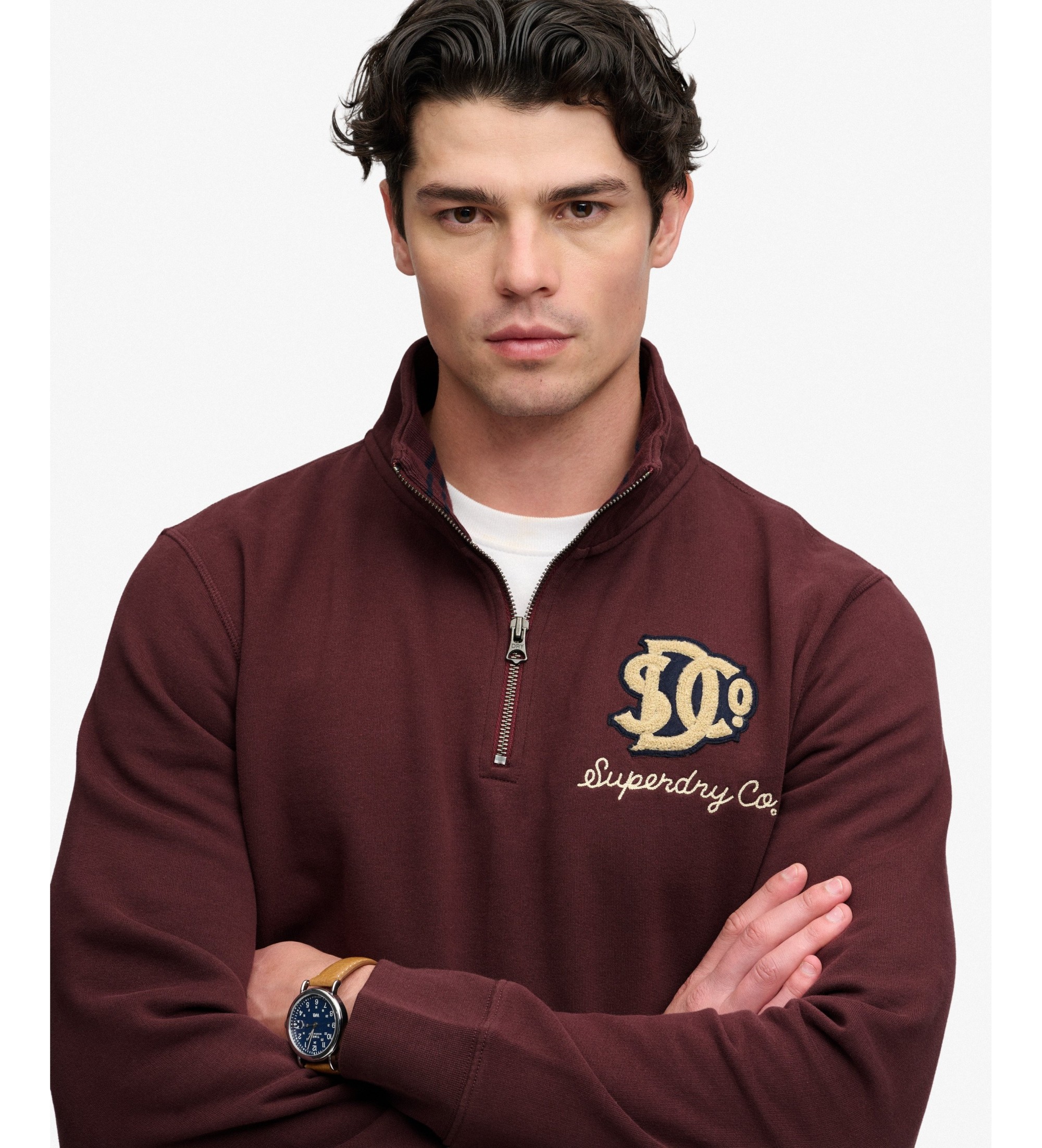 Superdry Vintage Athletic bordeaux sweatshirt med halv lynlås