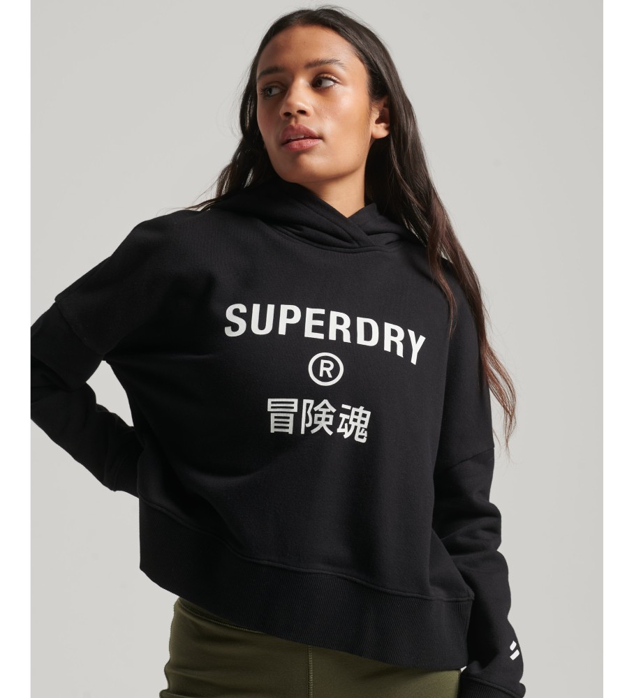 Superdry Sudadera Core Sport corta de corte cuadrado con capucha negro