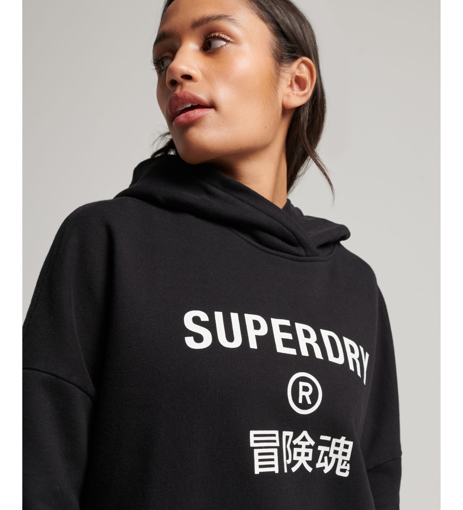 Superdry Sudadera Core Sport corta de corte cuadrado con capucha negro
