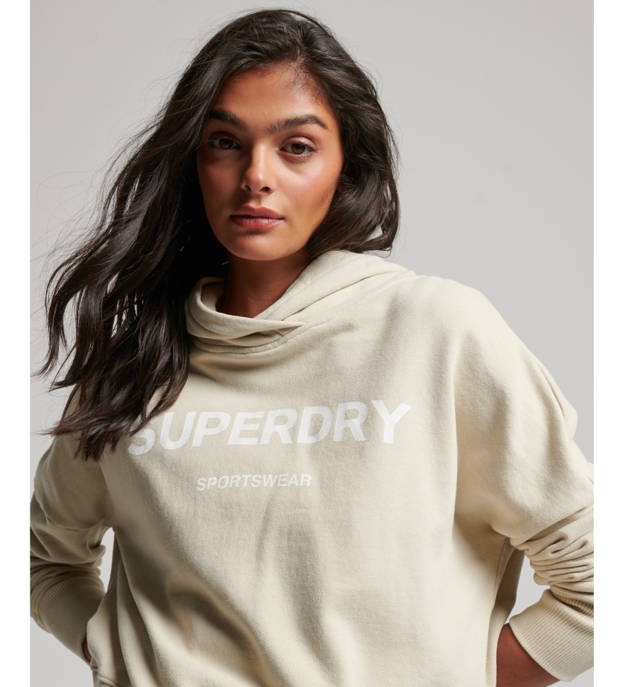 Superdry Sweat court à coupe carrée Core Sport avec capuche beige
