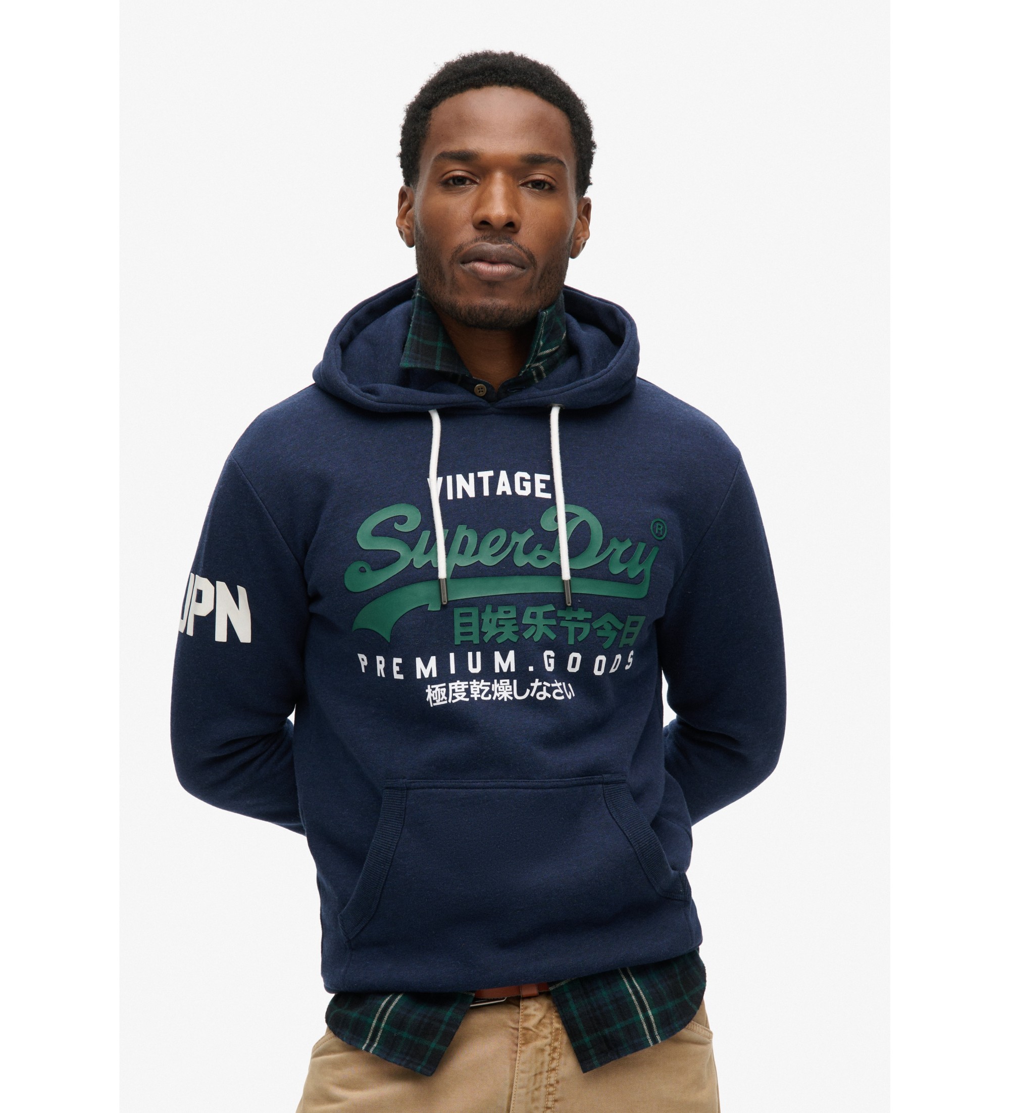 Superdry Organic Cotton Hooded Sweatshirt with Vintage Logo Navy Logo